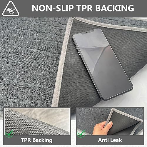 Miniatura 6 de Alfombra de baño absorbente delgada para debajo de la puerta, de secado rápido, parte trasera de goma, parte delantera de bañera, ducha, lavabo,