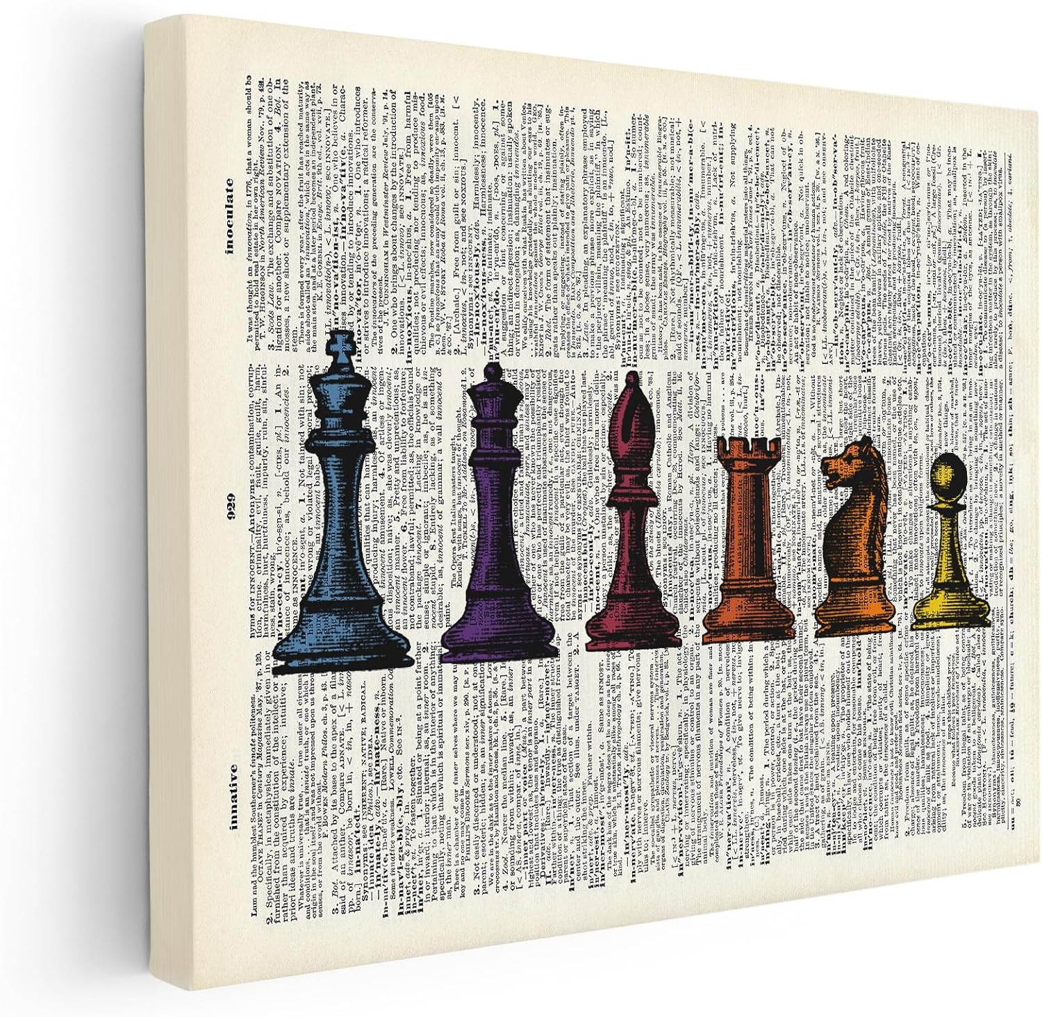 Poster Master Dictionary Canvas - Chess Pieces Print - Board Game Art - Gift for Men & Women - Chess wall Art - Colorful Decor for Living Room, Bedroom, Office or Dorm - 8x10 STRETCHED Canvas