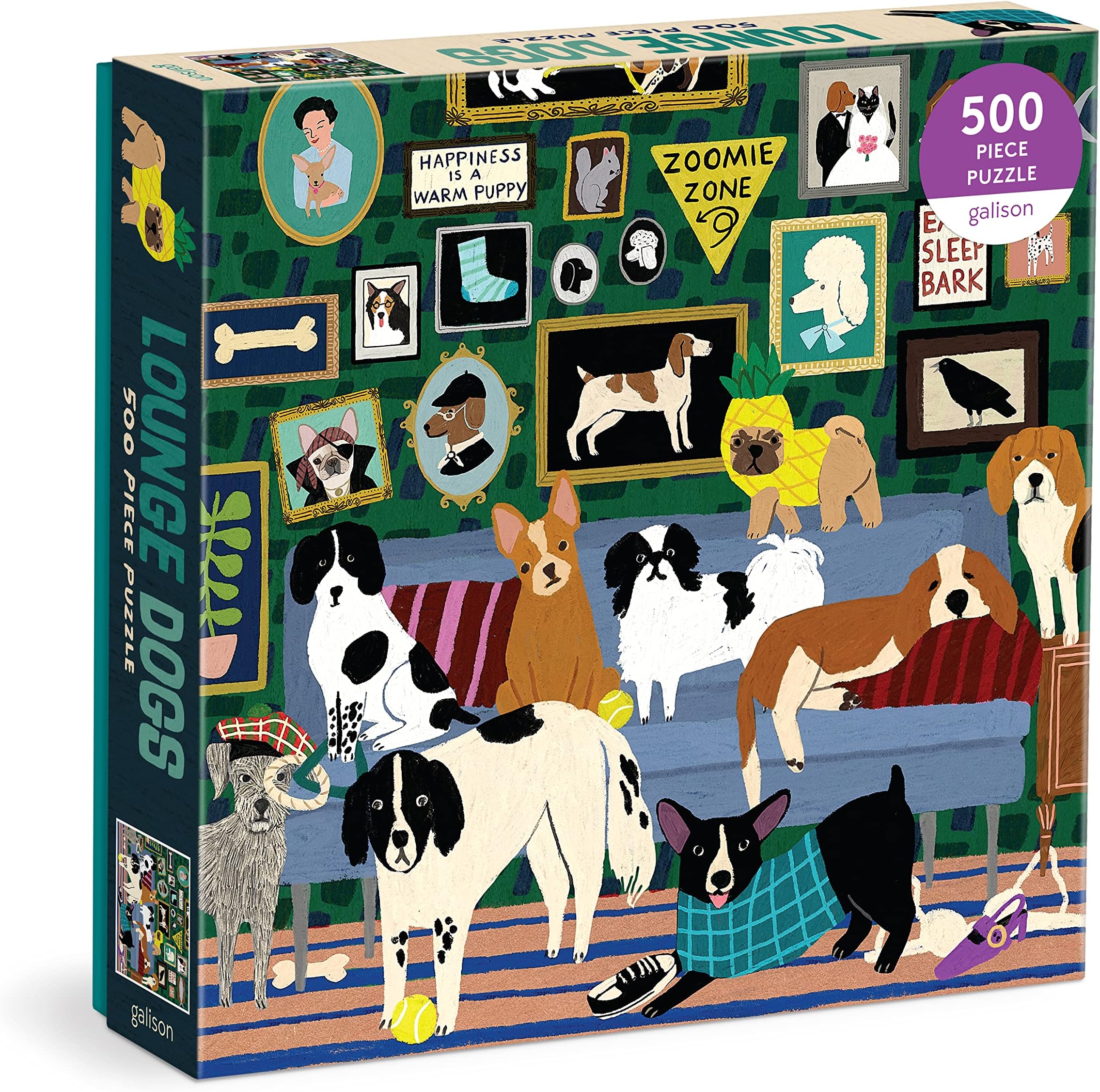 Galison Lounge Dogs – 500 Piece Puzzle Fun and Challenging Activity with Bright and Bold Artwork of Dogs Lounging Around for Adults and Families