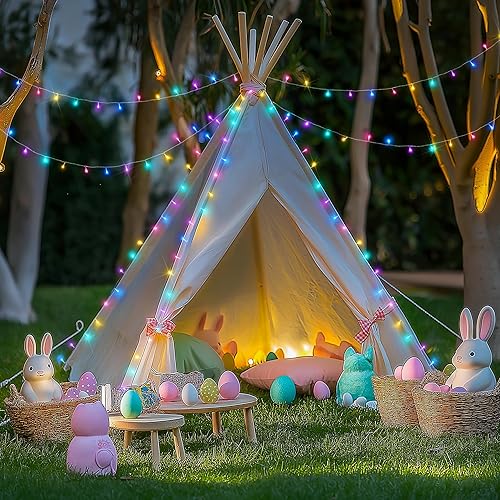 Miniatura 5 de JMEXSUSS Luces de Pascua para decoración de Pascua, 200 luces LED de Pascua, cable transparente, tira de luces pastel de Pascua de 66 pies, para