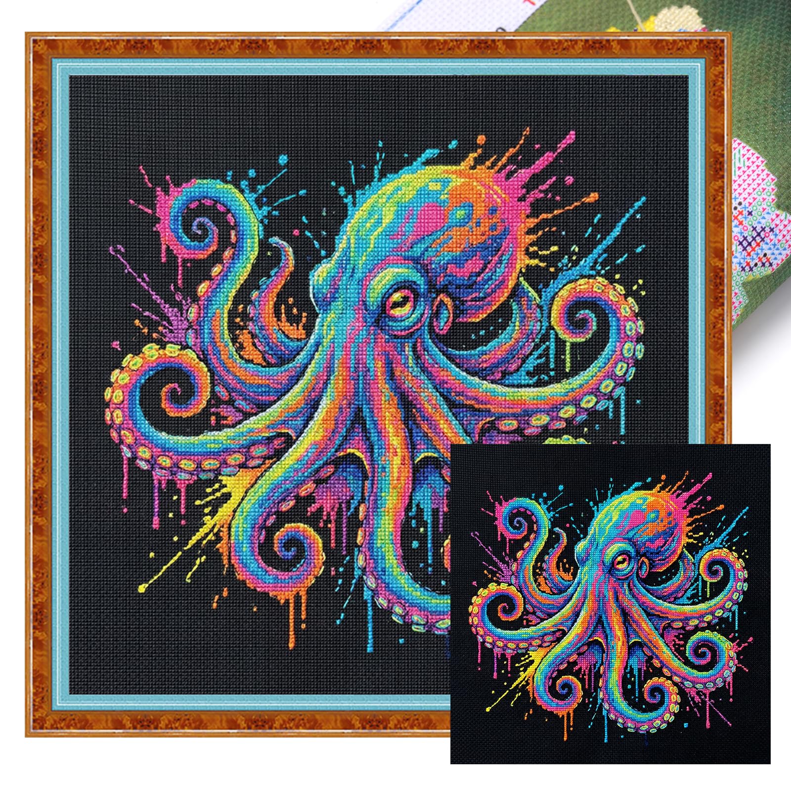 POETRYDRAW Octopus Full 14CT DIY Stamped Cross Stitch Kits 11.81x11.81inch Embroidery Needlepoint Starter Kits for Beginners Adults Home Decor (Octopus)