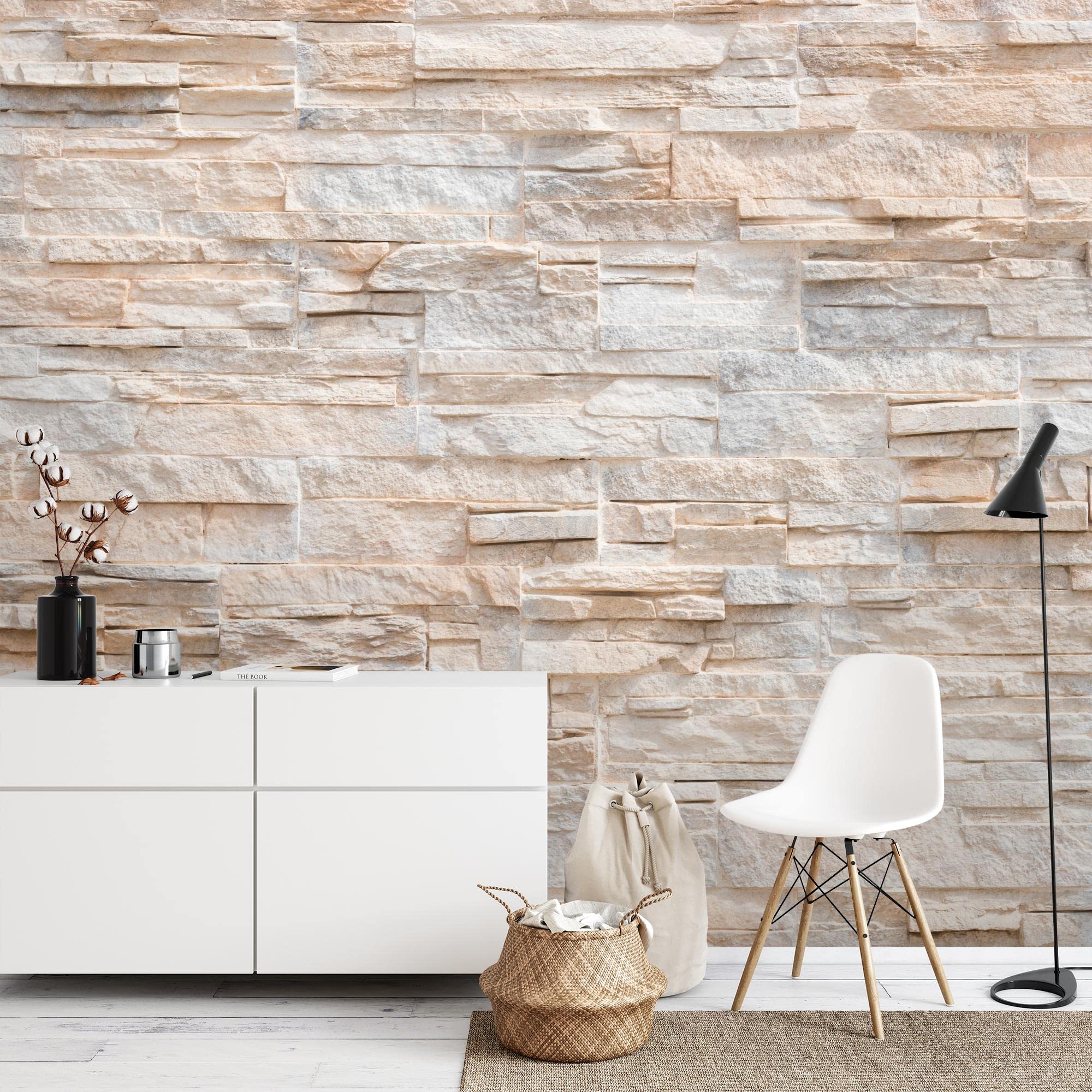 Runa Art Photo Wallpaper Stone wall 3D Effect 352 x 250 cm Non-Woven Wall Art XXL Moderne Living Room Bedroom Beige 9082011a - Image 2