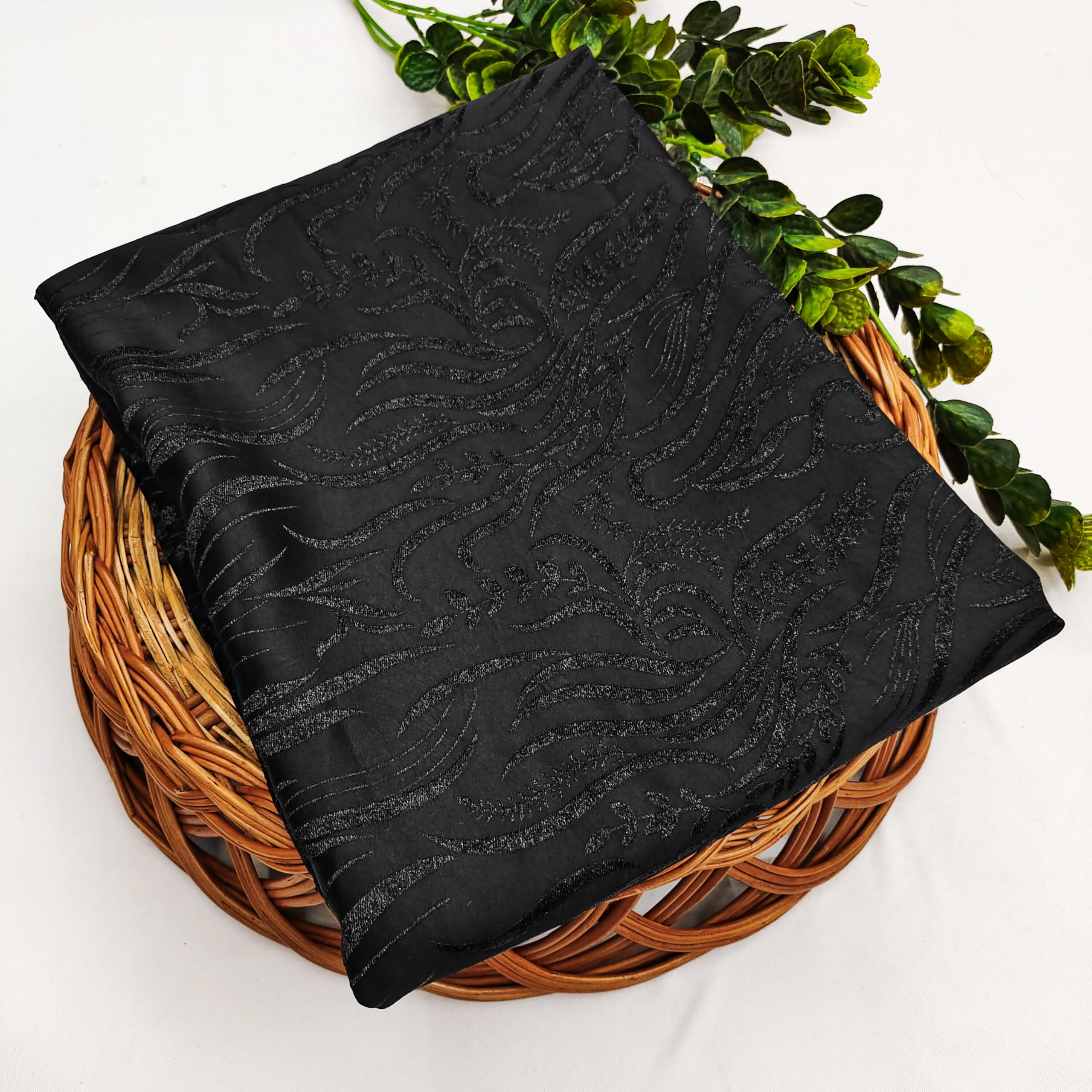 Black Embossed Jacquard Textile – 65" Wide, 3 Meter Cut for Kurta, Sherwani & Modest Fashion 1
