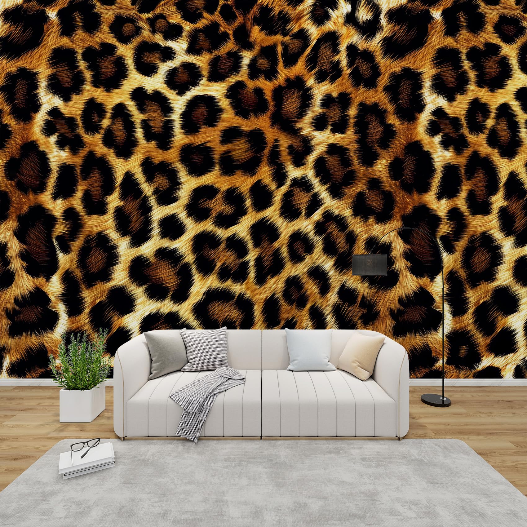 Qeodah Brown Leopard Print Wallpaper For Living Room, Cheetah Wall Art For Bedroom, Animal Print Wall Murals For Bedrooms, Renter Friendly Removable Waterproof Non-Woven Photo Wallpaper 3D, 100X70 Cm