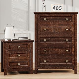 Dark brown farmhouse dresser and nightstand set
