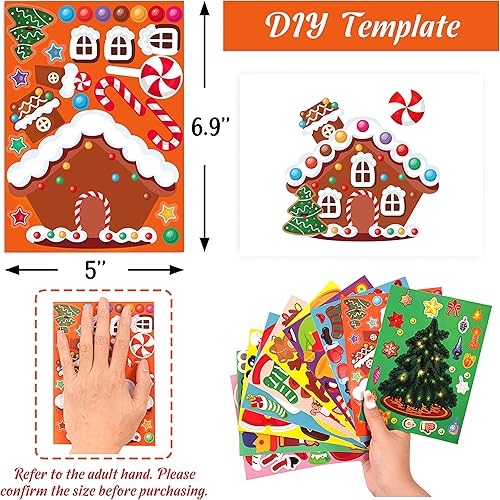 Miniatura 6 de 60 hojas de calcomanías de Navidad para niños, Make-a-ElfCascanuecesGnomosCasa de pan de jengibreSantamuñeco de nieveárbol de Navidad, rellenos de