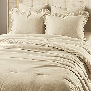 Wonderful Natural Linen Comforter Set King Size, Ruffle Cotton Linen Bed...