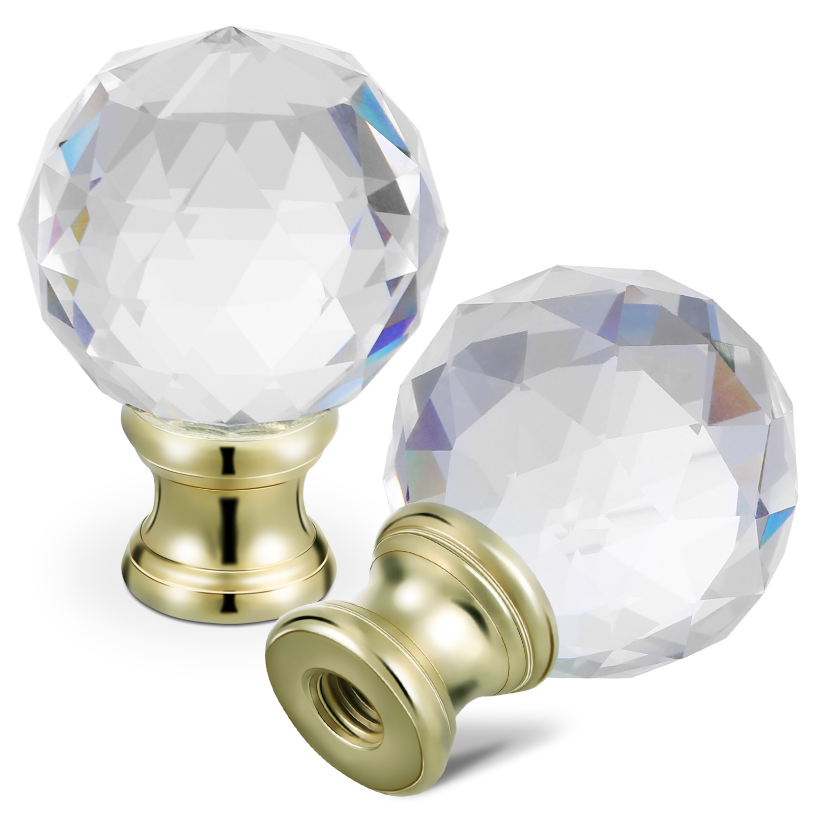 Image of 2 Pieces Crystal Lamp Finial Lamp Cap Knob Lamp Screw Topper Lamp Finial with Polished Chrome Base for Lamp Shade Lamp Decoration