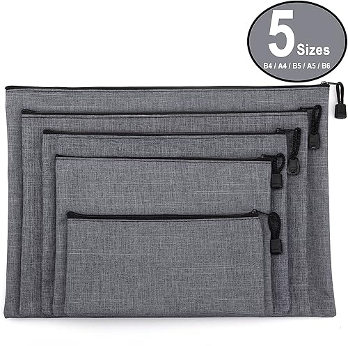 Miniatura 8 de Juego de 5 bolsas de herramientas de lona con cremallera, 5 tamaños B4 A4 B5 A5 B6, resistente al agua, multiusos, para organizar y clasificar