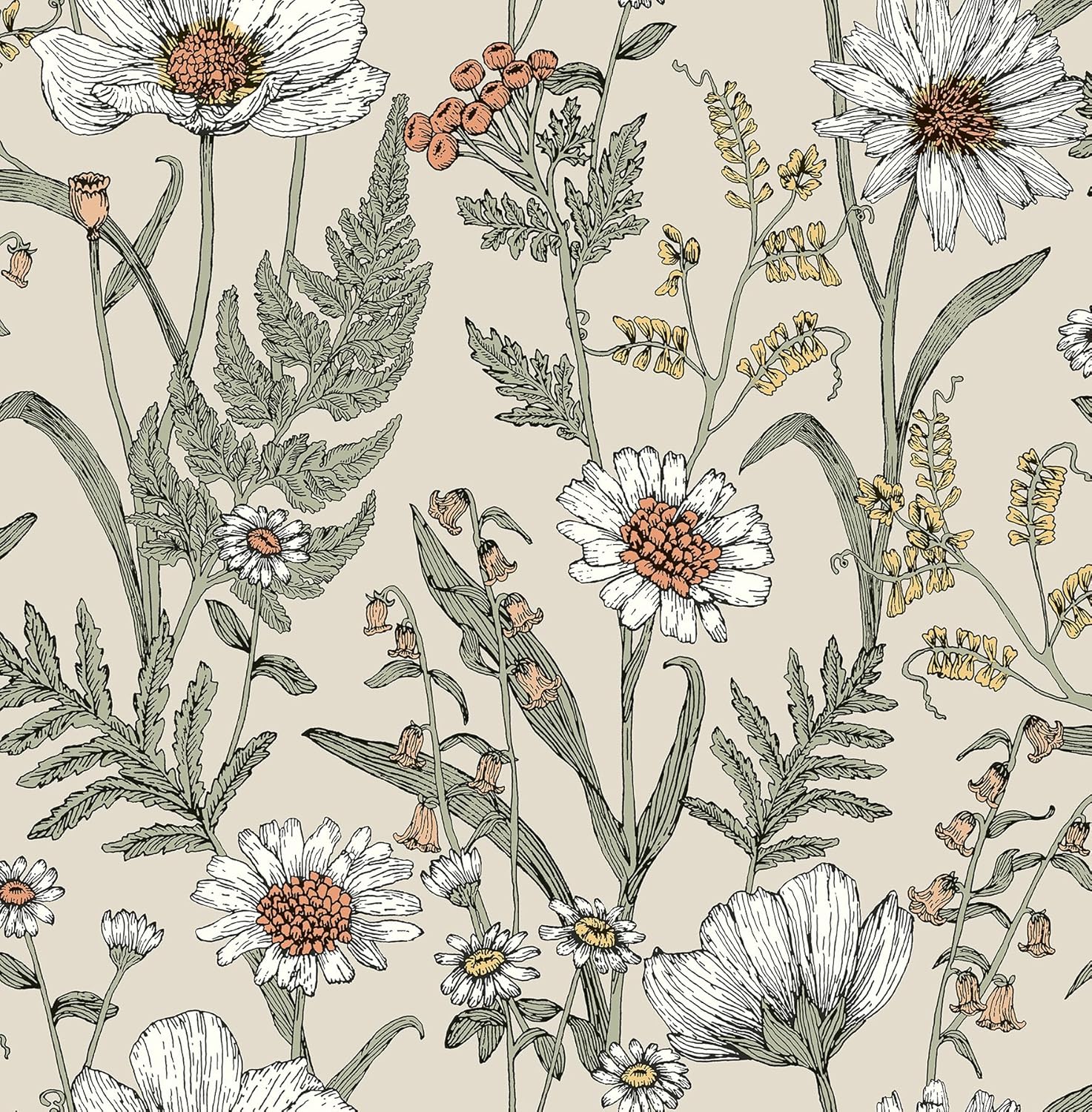 InHome 216-in by 20.5-in Spring Meadow Cream Peel & Stick Wallpaper