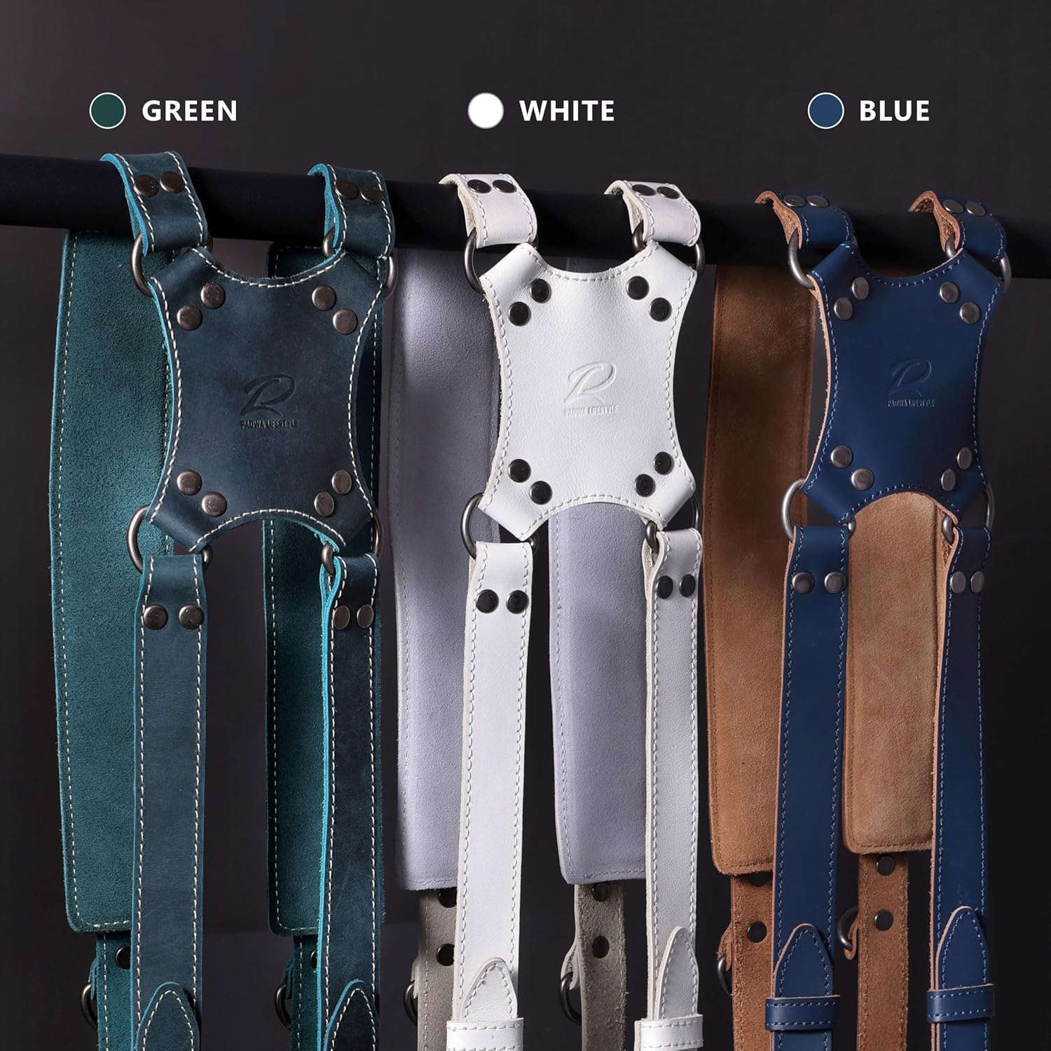 Padwa Lifestyle Green Dual Camera Harness Strap for Two Cameras - Dual Shoulder Full Grain Leather Harness,Multi Double Camera Gear with Thick Padded,Double Camera Harness for Photographers - Image 10