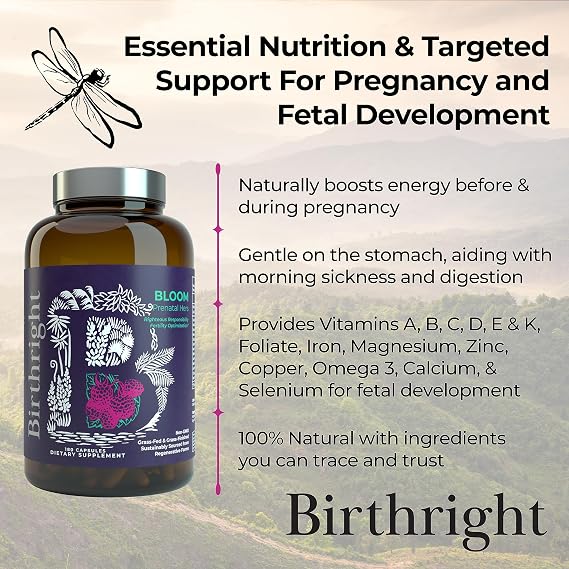 Birthright Bloom Prenatal Vitamins Whole Food, Grass-Fed Liver, 180 Count