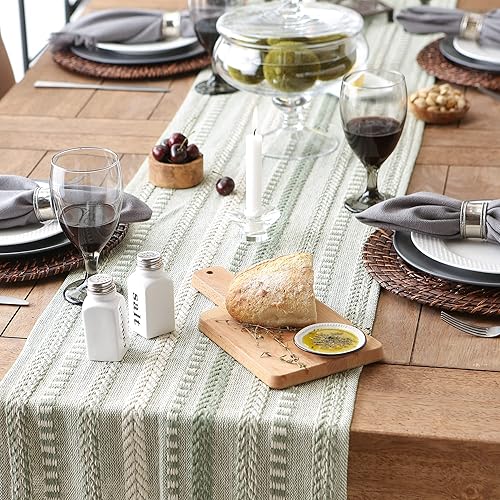 Vista 61 de DII Farmhouse - Camino de mesa trenzado a rayas, 15x72, azul marino