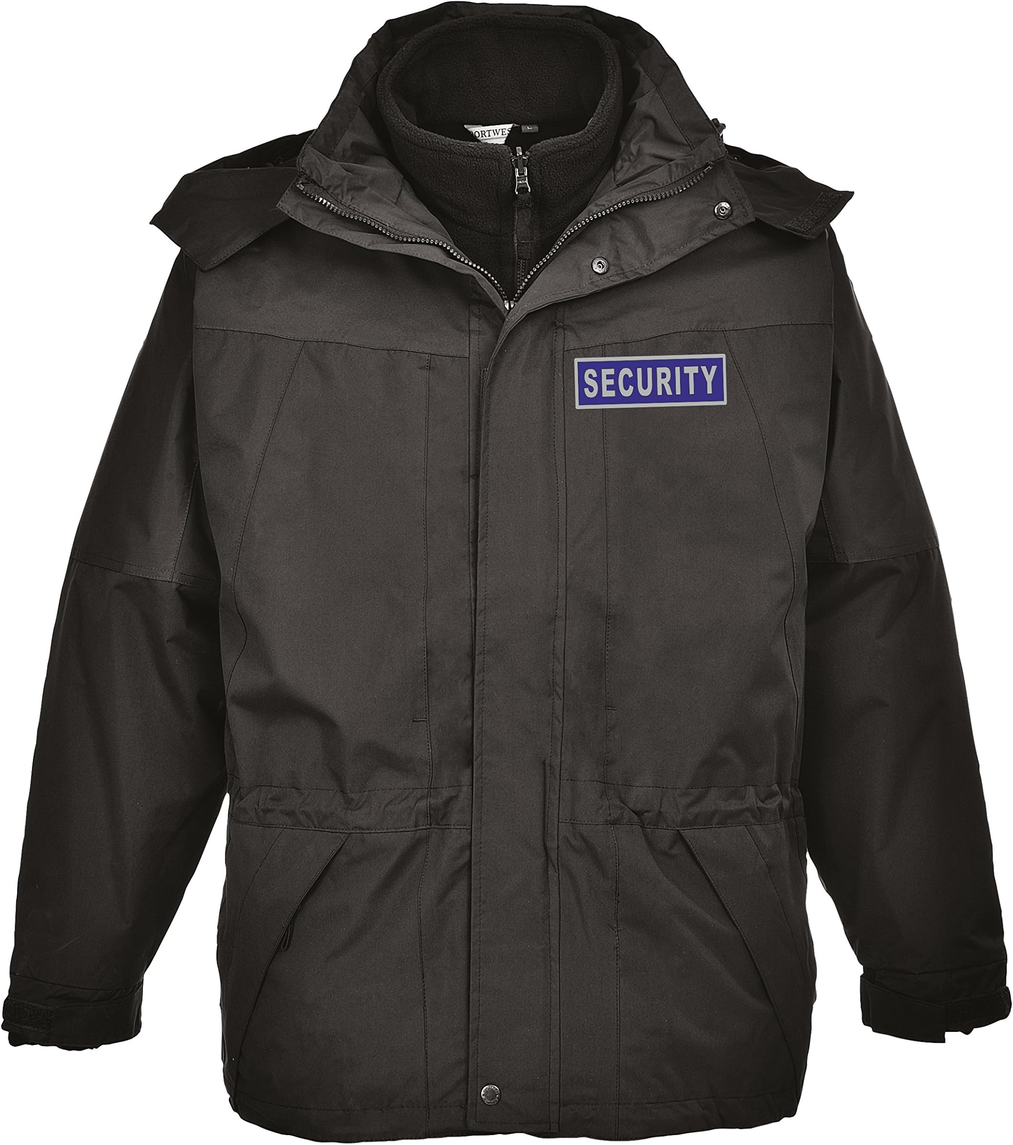Hi Vis Heroes Limited Black 3 in 1 Security Jacket with Reflective Badges Printed Chest and Back.