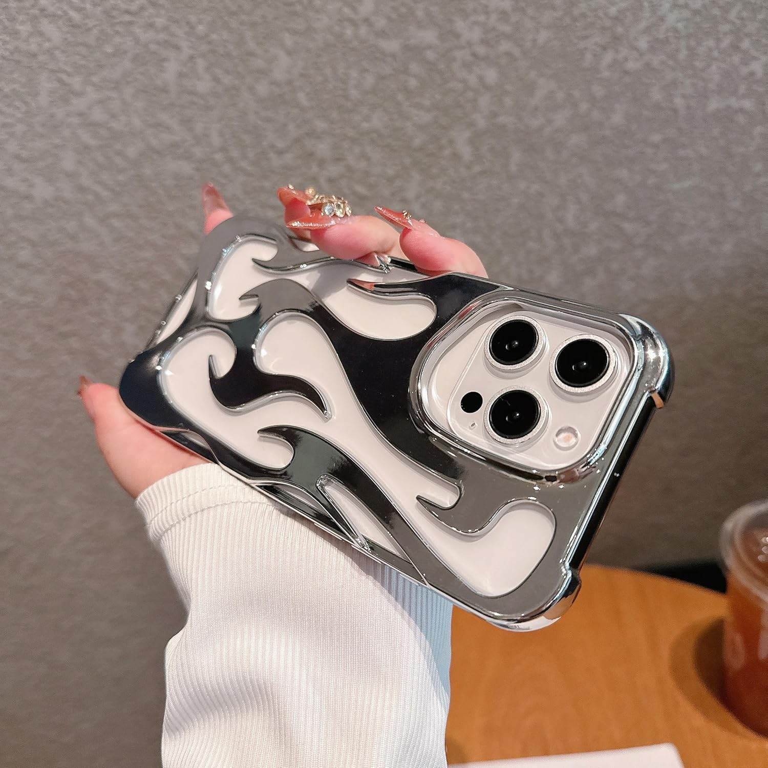 Fashion Flame Bumper Case for iPhone 13, [3D Luxury Electroplate Glittery] [Hollow Heat Dissipation Design] Slim Fit Shockproof Protective Soft Cover -Silver - Image 2