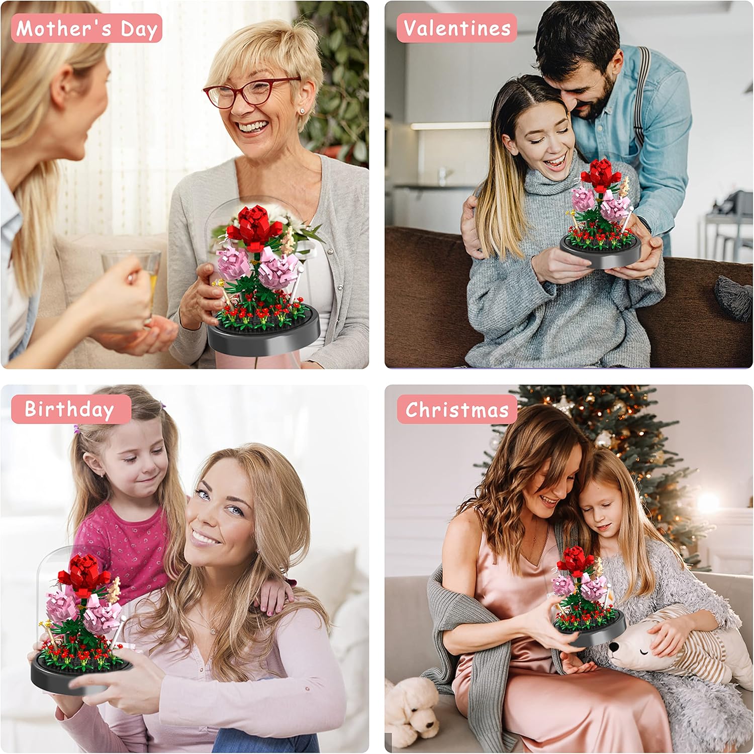 Flower Bouquet Building Kit, 524 Pcs Mini Bricks Building Blocks Sets, Forever Rose Decorated Flower with Dust Cover, Valentine's Day Gifts for Her Mom Women (Rose Flower)
