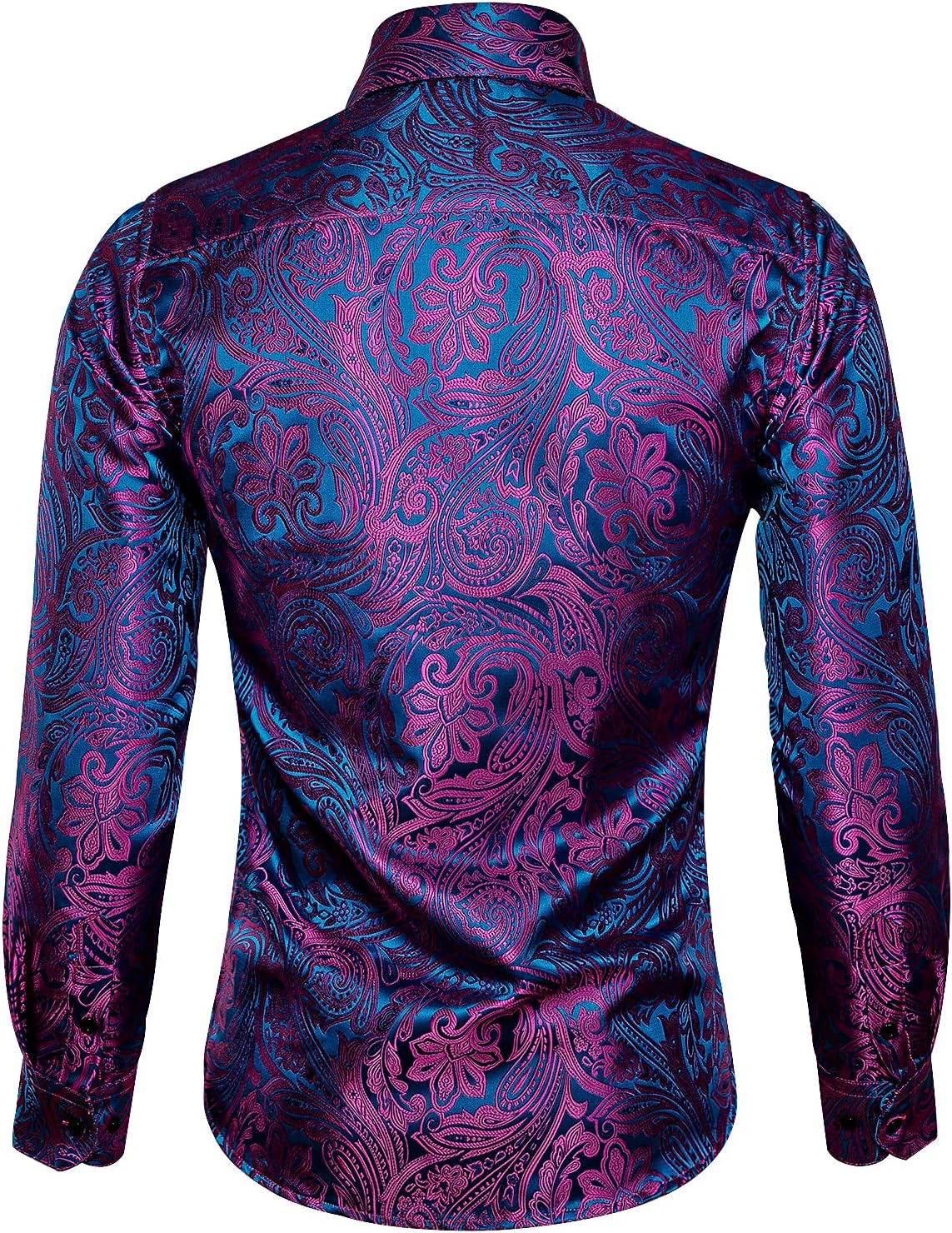 Barry.Wang Mens Western Shirts Silk Paisley Long Sleeve Button Down Dress Shirt Designer Mexico Cowboy Shirt Party Casual - Image 4