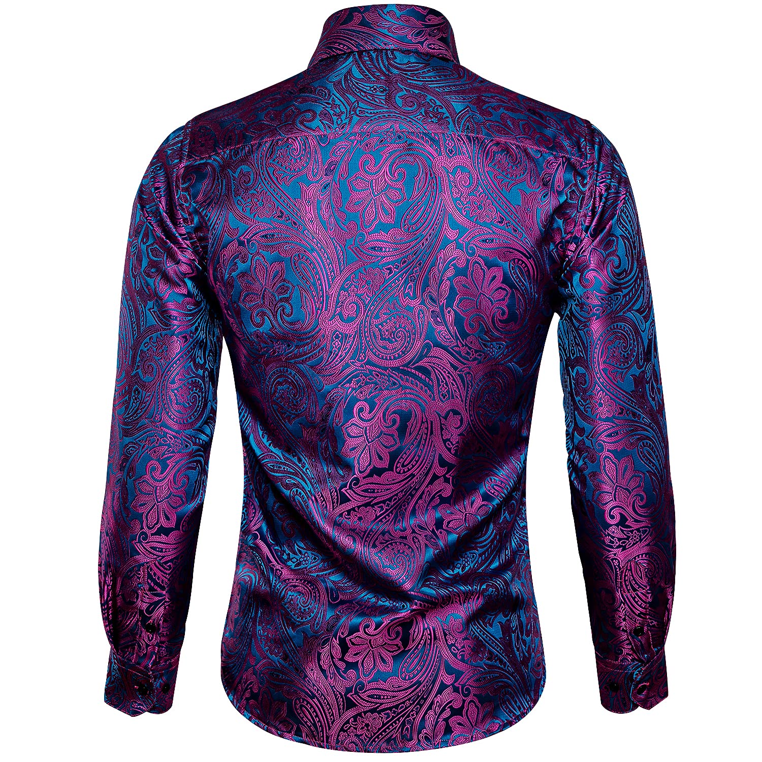 Barry.Wang Men's Paisley Shirt Bequemer Schnitt für große und große Männer Seide Jacquard Business Hochzeit Freizeithemd für Männer