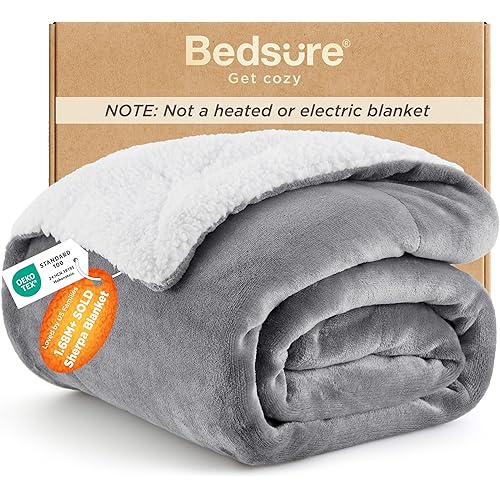 Bedsure GentleSoft Sherpa Fleece Throw Blanket for Couch, Non-Heated, Thick & Warm Christmas Cozy Blanket for Winter, Soft Fuzzy Plush Throw Gifts for Women and Men, Grey, 50x60 Inches