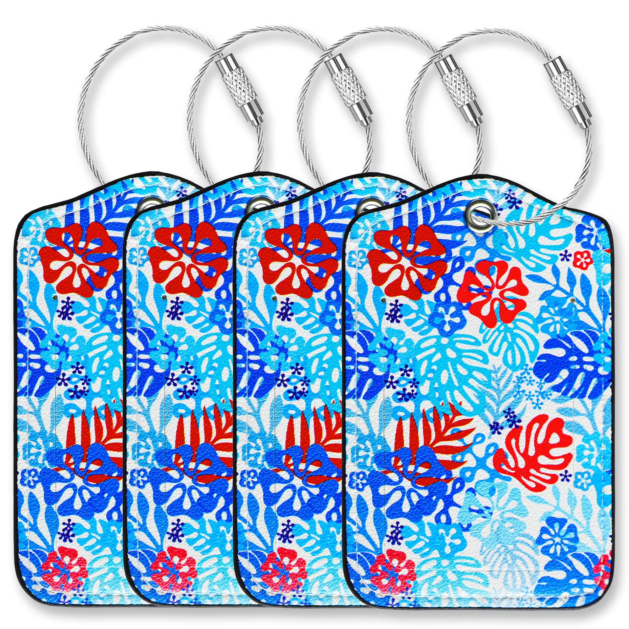 Gowraps Luggage Tags for Suitcases-Leather Luggage Tag 4 Pack with Loops Hawaii Cute Bag/Backpack/Suitcase Tags Travel Essentials for Flying