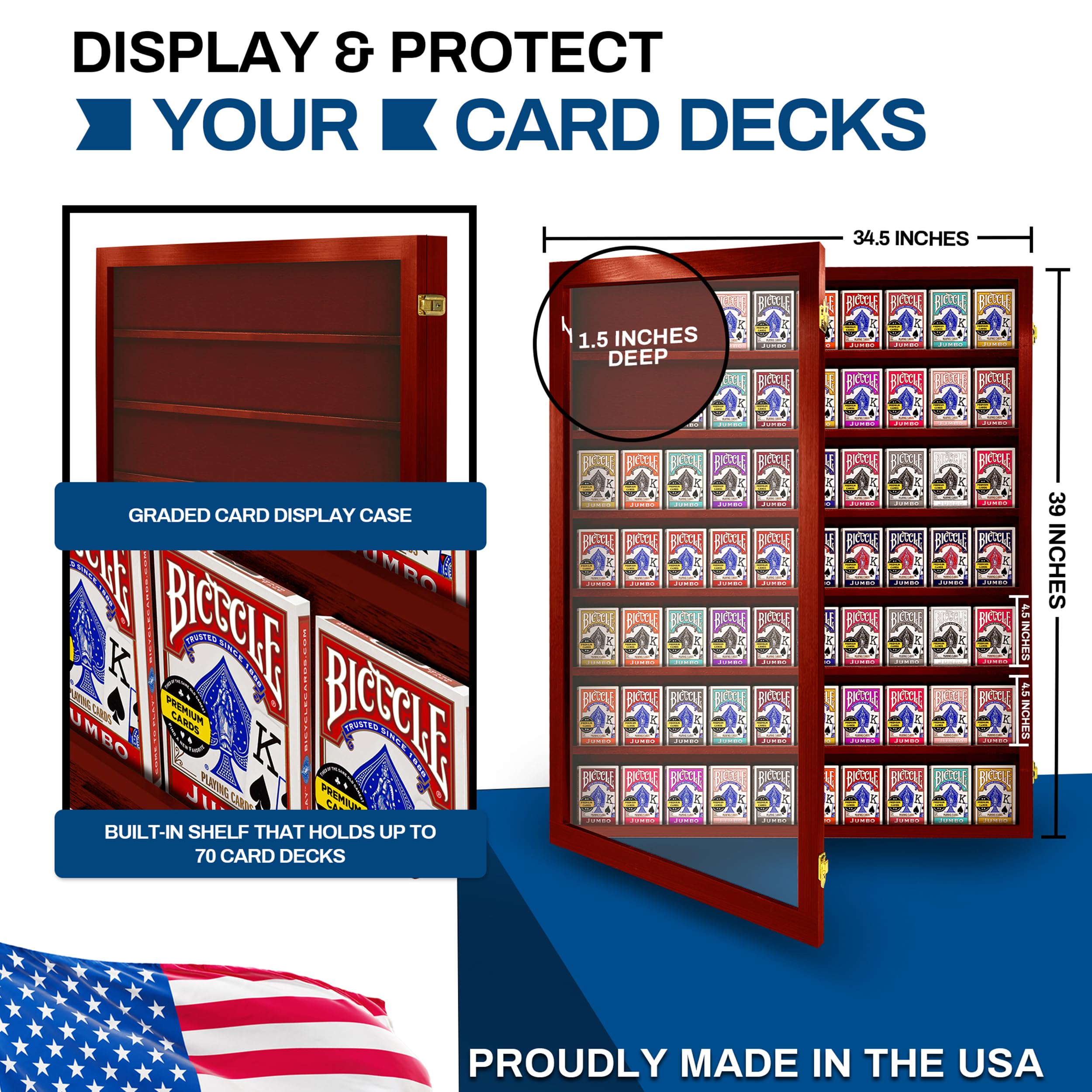 PENNZONI Card Deck Display Case - Holds 70 Playing & Trading Cards, Acrylic Wall Display Case | 4.5
