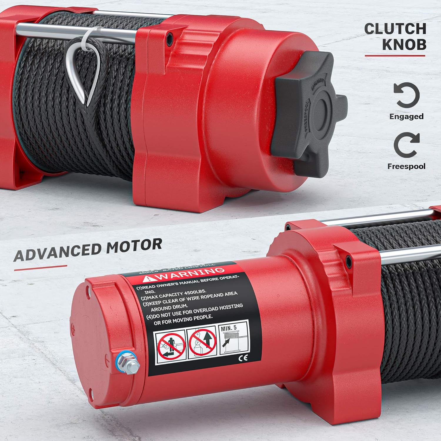 Best Deal Product BIGTUR 12V 4500lb Electric Winch Towing Synthetic Rope Winch Off-Road Recovery with Wireless Remote Control IP67 Waterproof Winch for SUV, Truck, ATV, UTV (H-Model, Red)