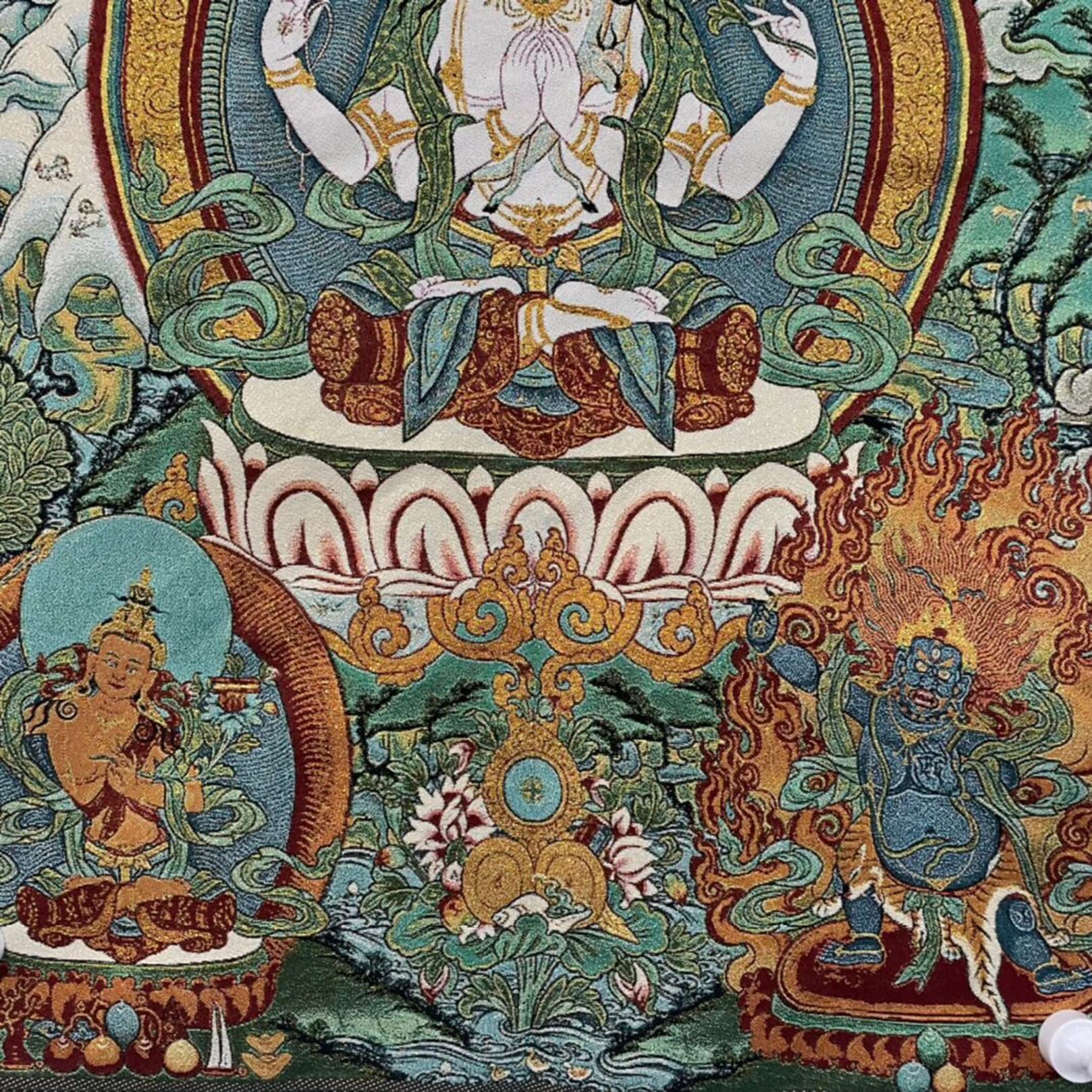 Chenrezig Thangka Pittura Ricamo Pittura Fatta A Mano Tibetano Thangka Arazzo Stampa Artistica Poster per la Decorazione Domestica Meditazione (Size : 60x90cm(23x35inch))
