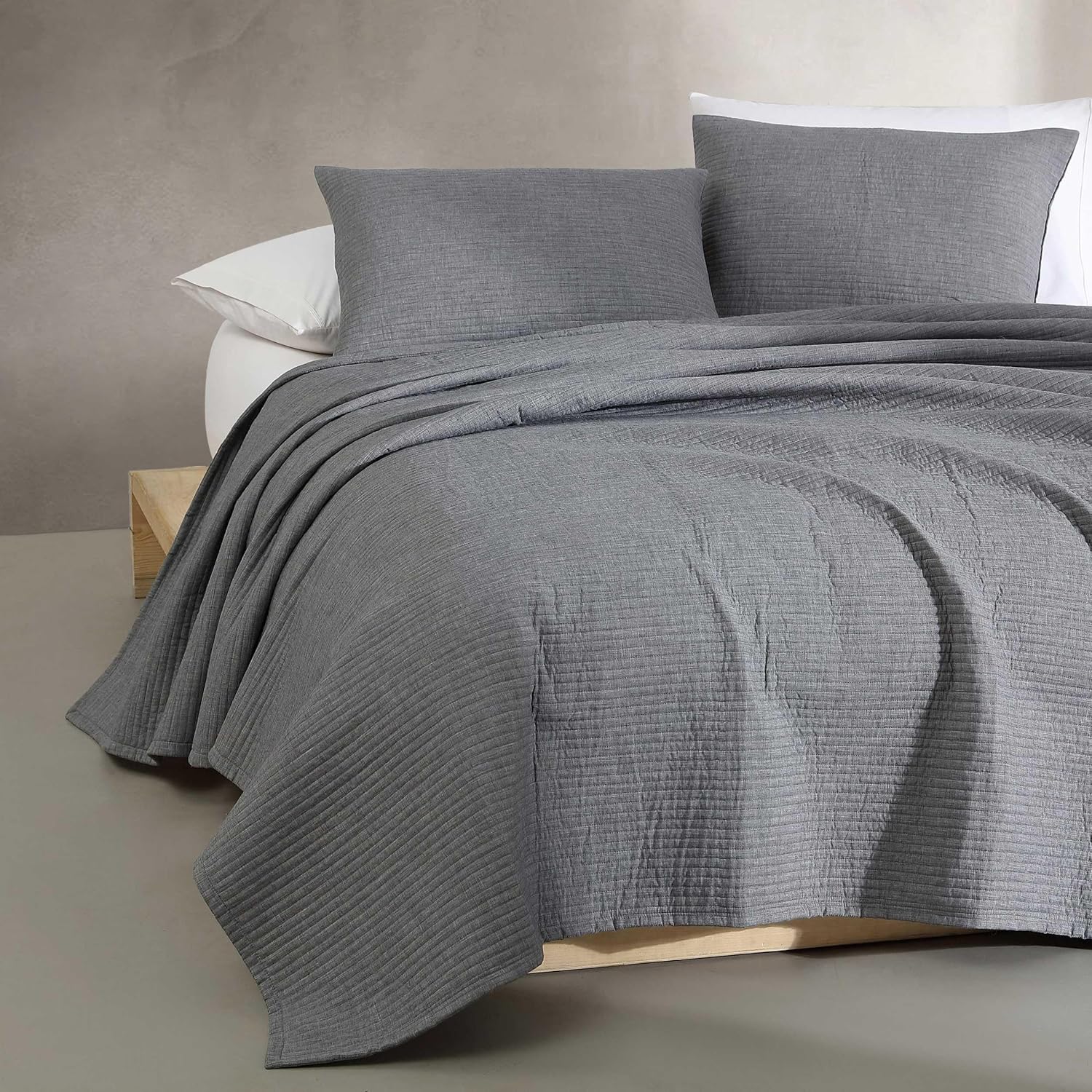 Calvin Klein - Queen Quilt Set, Luxuriously Soft Channel Stitch Bedding with Matching Shams, Cozy Home Decor (Mini Channel Stitch Solid Grey, Queen) - Image 3