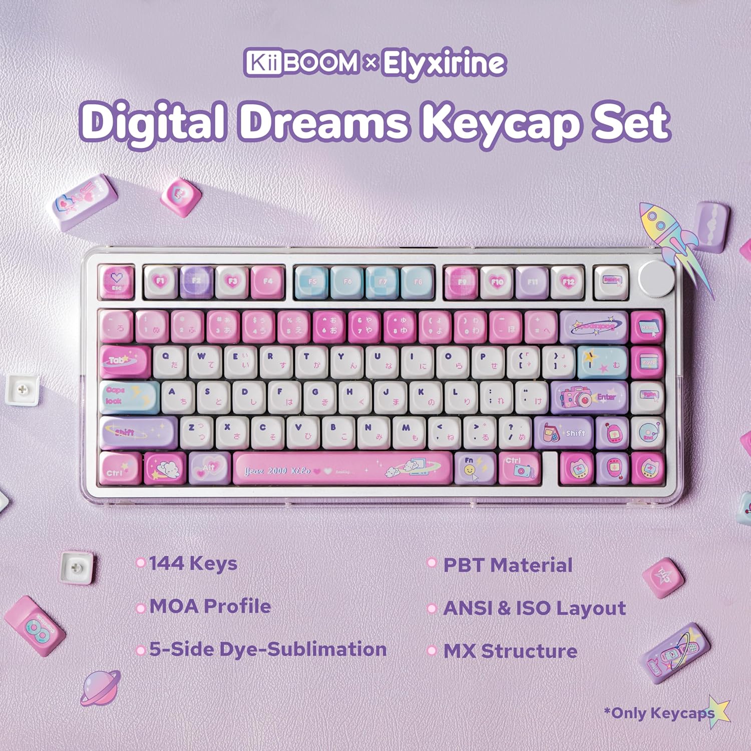 Keycap size map for KiiBOOM X Elyxirine Digital Dreams Pastel Y2K Keycap Set