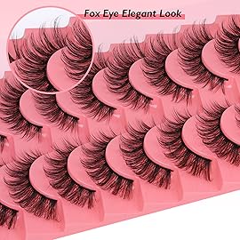 JIMIRE Natural Lashes Fluffy False Eyelashes Natural Look Wispy Faux Mink Lashes Short Cat Eye 15MM False Lashes 8 Pairs Pack