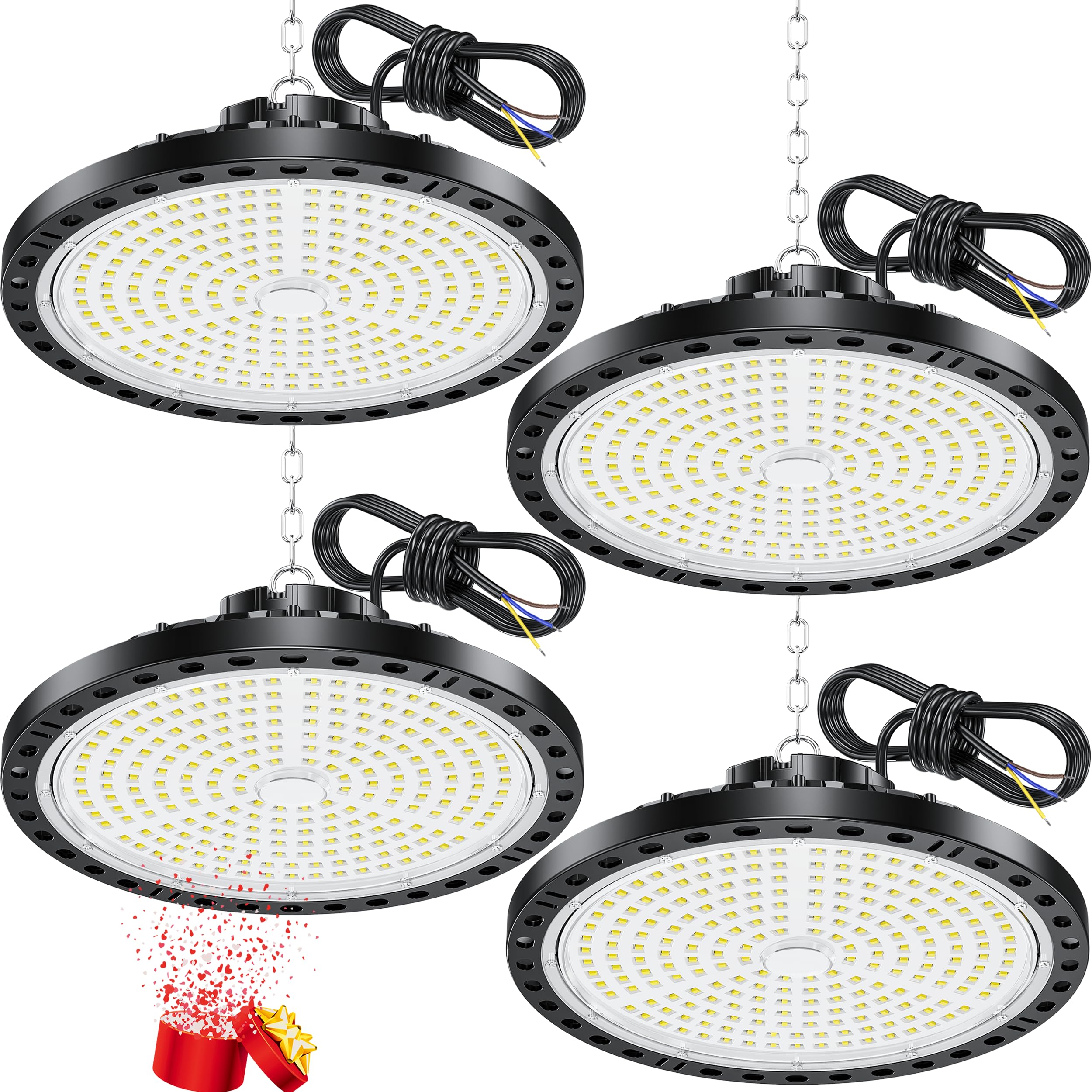 YIQIBRO LED Werkstatt Deckenleuchte 200W 4 Stück, 20000LM UFO Industrielampe Werkstattlampe Deckenleuchte IP65 Wasserdicht Hallenstrahler,6500K Garagenlampe LED Strahler für Garage Warenhaus Fabriken