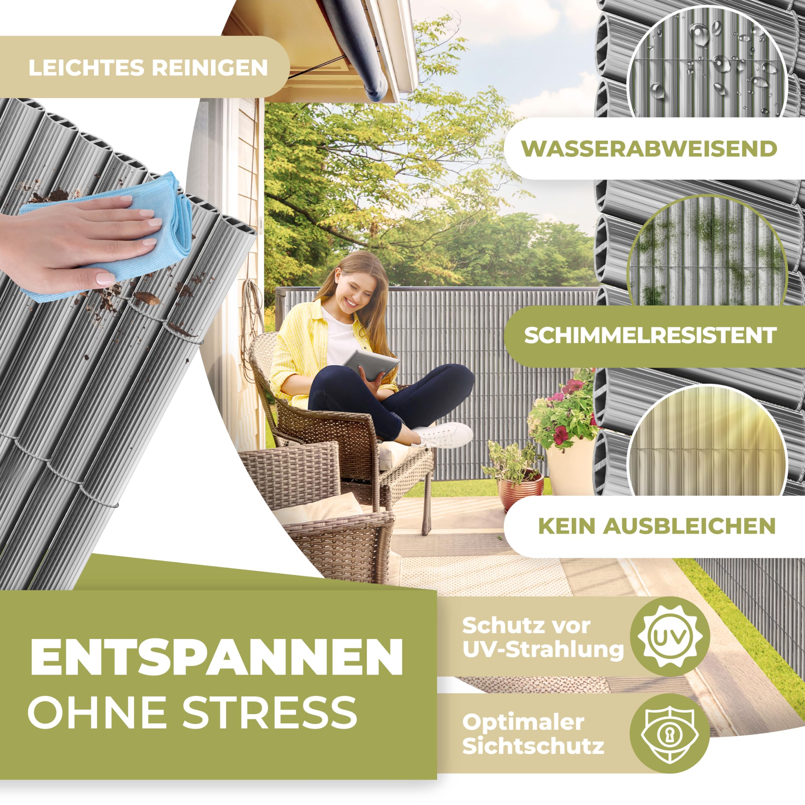 KESSER® Mata maskująca z PCW, ogrodzenie balkonowe, ochrona przed wiatrem, wzmocnione lamele, do ogrodu, na balkon i taras, obramowanie balkonu, wraz z opaskami kablowymi, osłona i rękawiczki