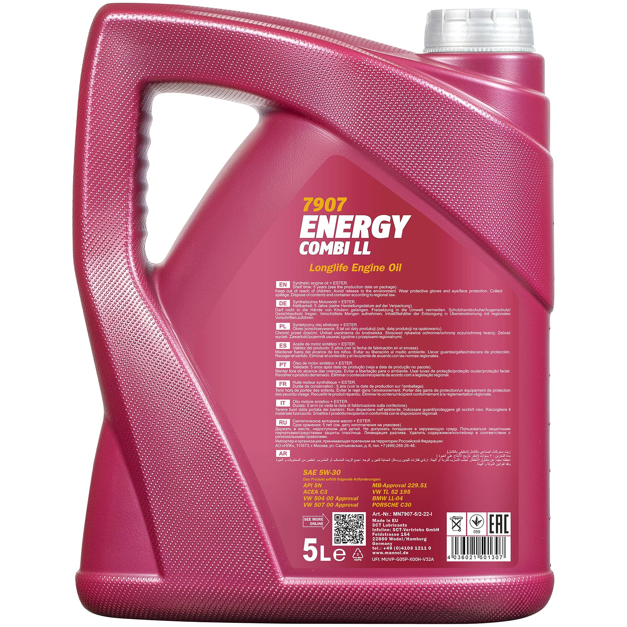 Aceite de motor Mannol Energy Combi LL 5W-30 69796295, 10 l, 2 x Mannol Motor Flush aditivo
