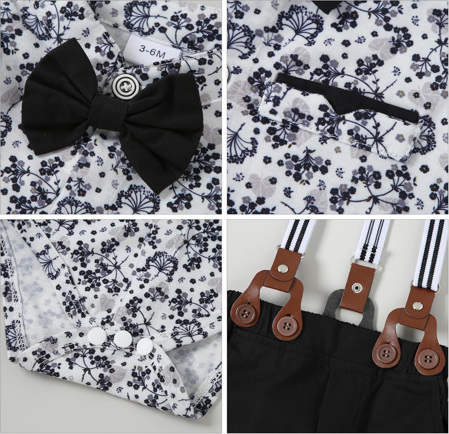 Baby Boy Clothes Suits 0-24M Infant Gentleman Outfit Long Sleeve Dress Shirt+Suspender Pants+Bowtie+Beret Wedding Set - Image 4