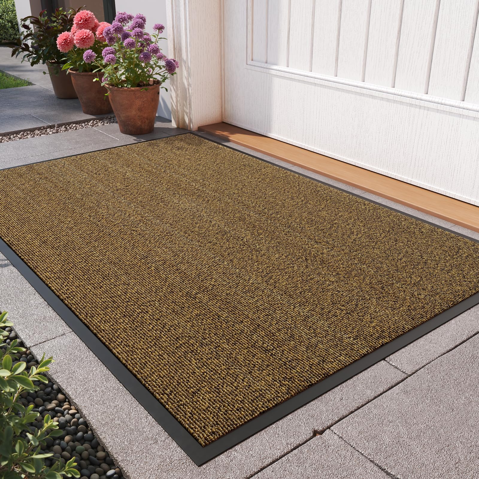 Dirt Trapper Door Mat, 35"x59" Front Door Mat Outside Entrance Brown
