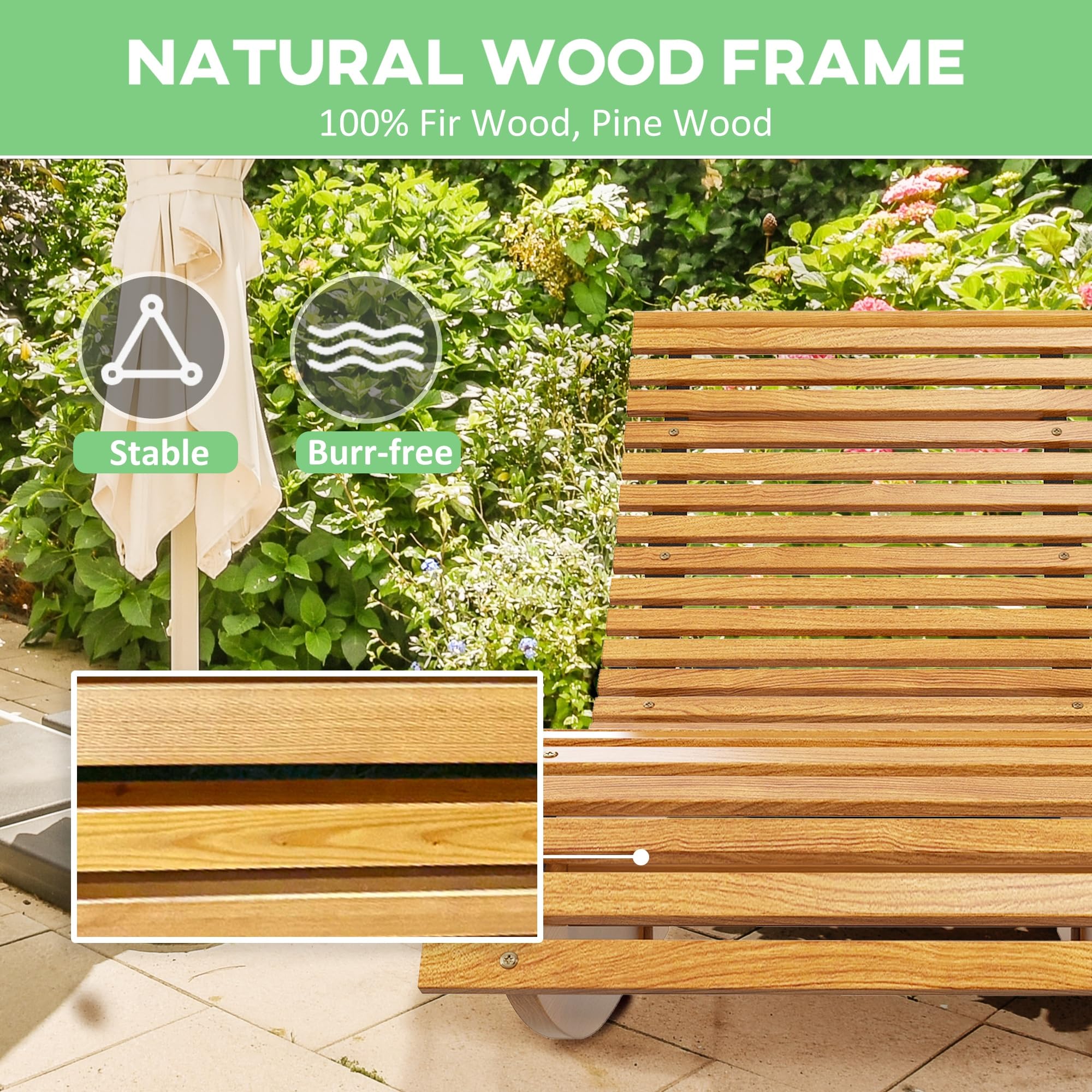 Silla mecedora para exteriores, silla mecedora de madera en forma de S con asiento de listones y respaldo alto, tumbona mecedora para patio, porche, patio trasero, jardín, teca 5
