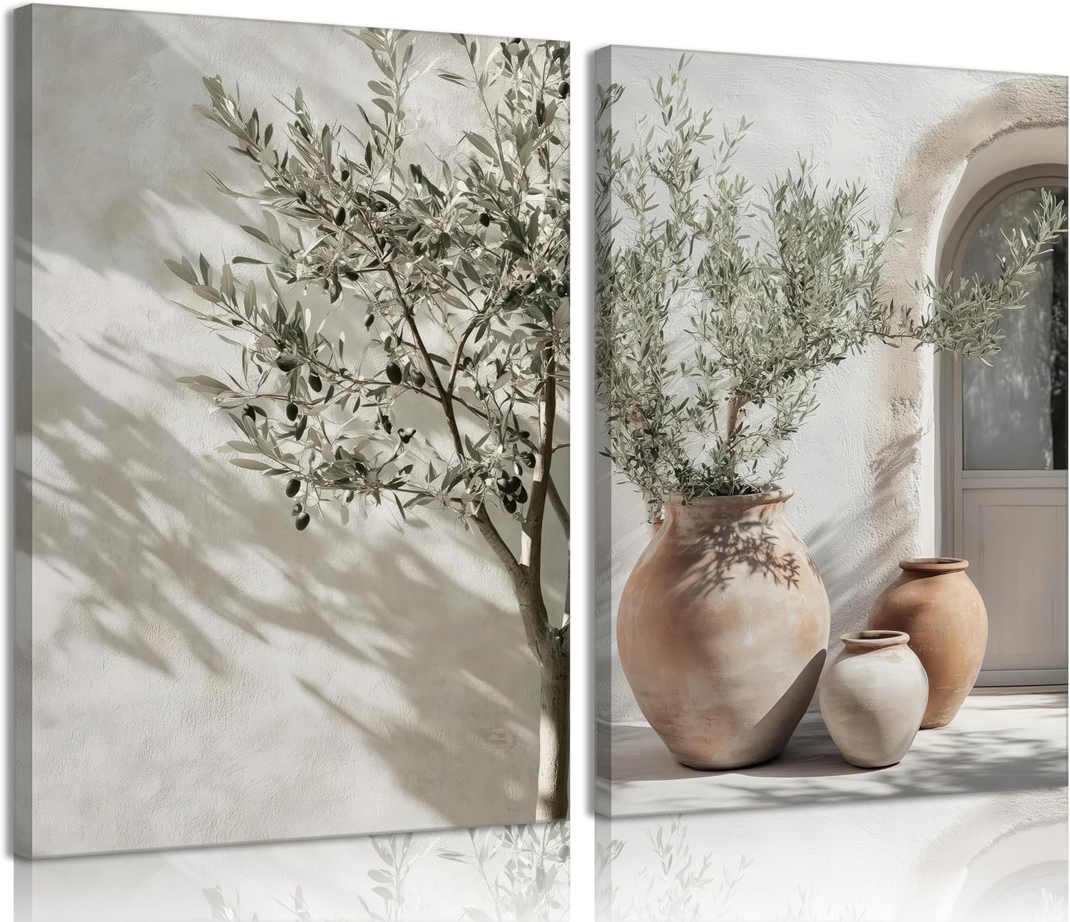 Vintage Vase Canvas Wall art Rustic Farmhouse Green Olive Branch Pictures Wall Decor Antique Still Life Plant Poster Retro French Country Painting Print Artwork for Living Room Bedroom Kitchen, Framed