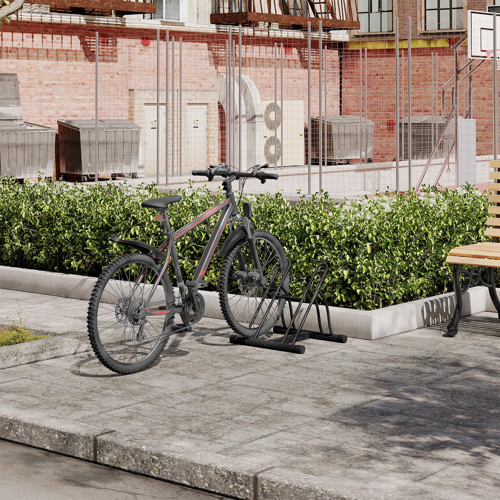 WOLTU Soporte para Bicicletas, Aparcameinto para 2 Bicicletas en Extereior, Soporte para Neumáticos de Máx. 60 mm, Metálico, para Patio, Garaje y Jardín, Negro