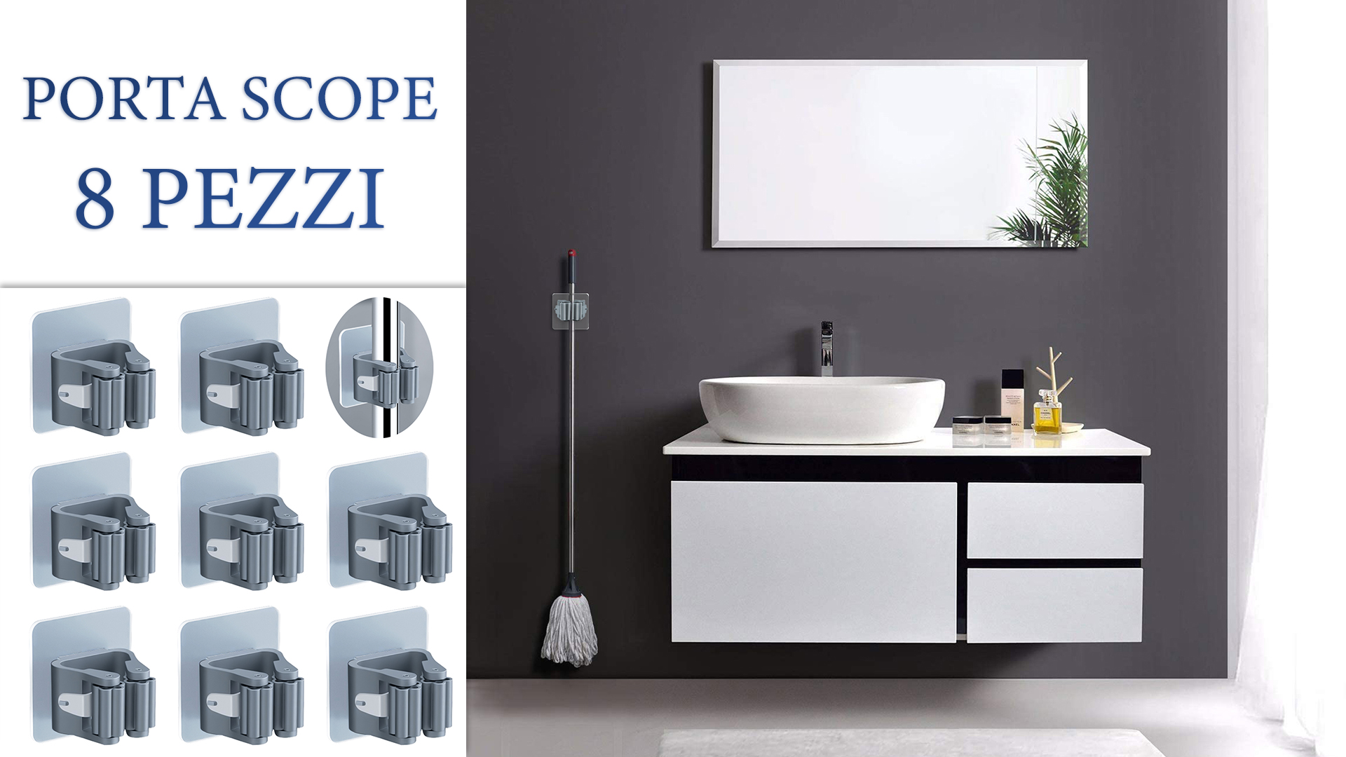 Portascope Da Parete Con 3 Supporti E 4 Ganci - Adesivo O A Viti, Verde Nero - Foto 10