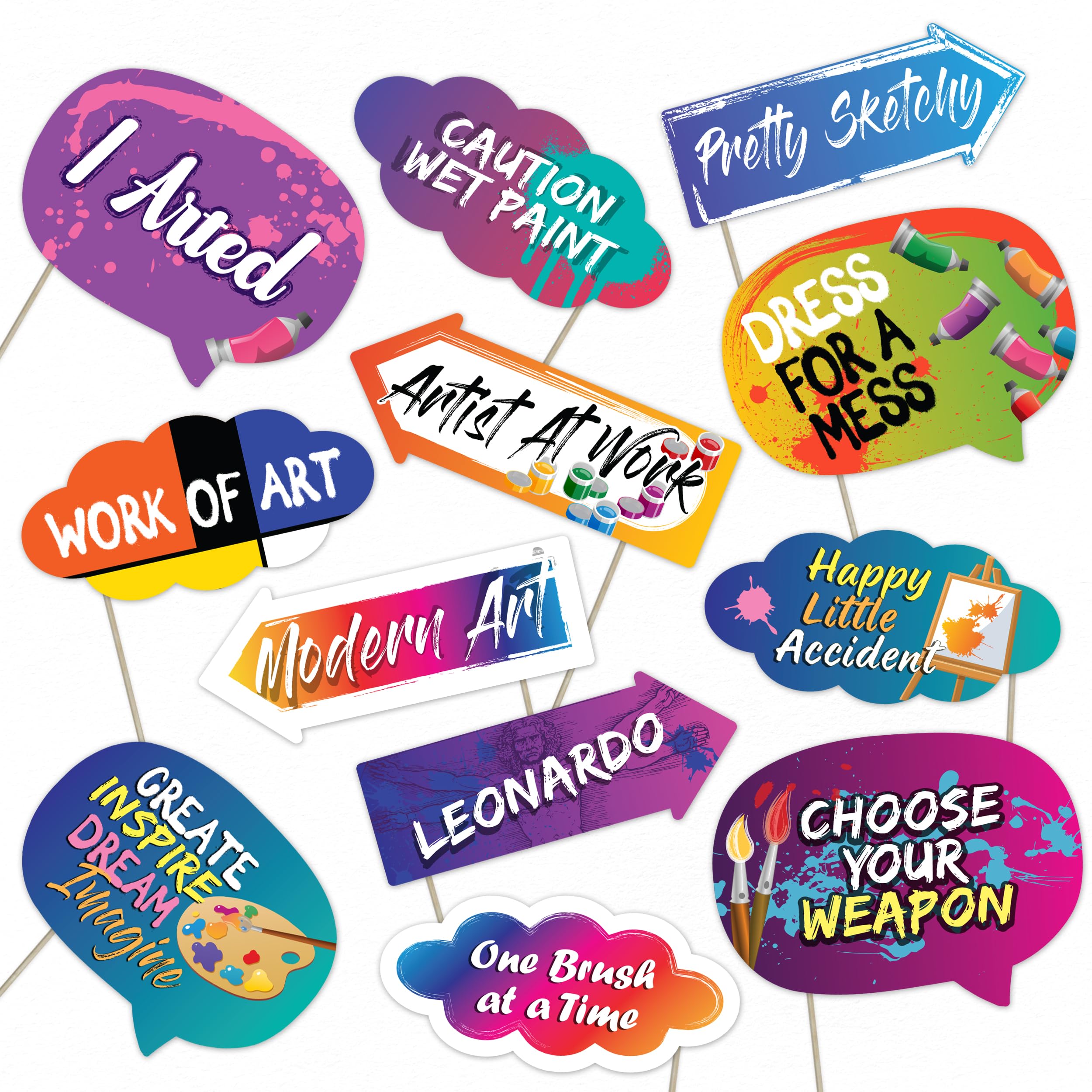 Art Party Photo Booth Props Set – Fun Colorful Decorations for Painting Parties, Birthdays, and Creative Events (12)