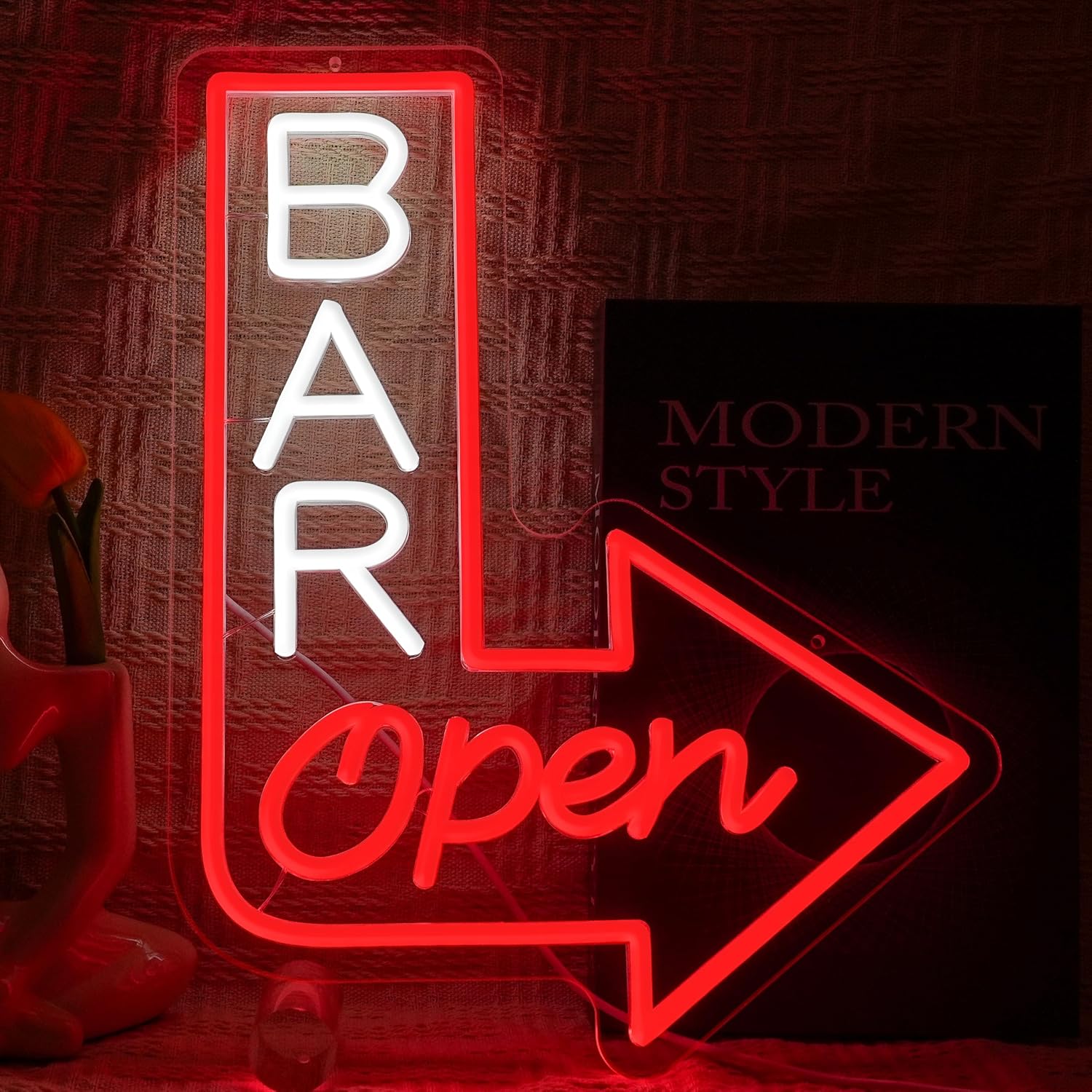 Bar Open Neon Sign for Business Dimmable Bright Open Arrow Neon Light Wall Decor USB Power Led Bar Sign for Beer Store Pub Club Party Man Cave Room (15.4 * 11.8in)