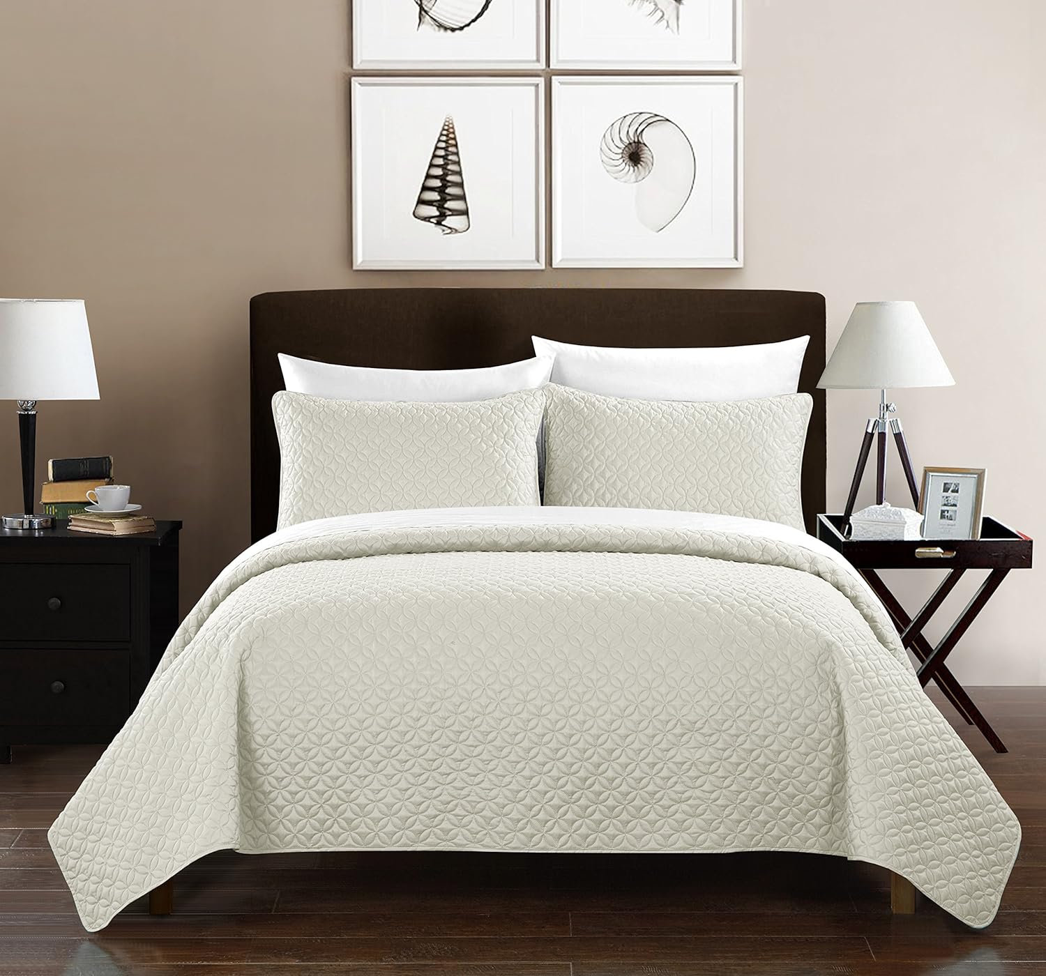 Chic Home BQS00132-AN Amandla 3 Piece Quilt Cover Set Rose Star Geometric Quilted Bedding - Decorative Pillow Shams Included, King Aqua
