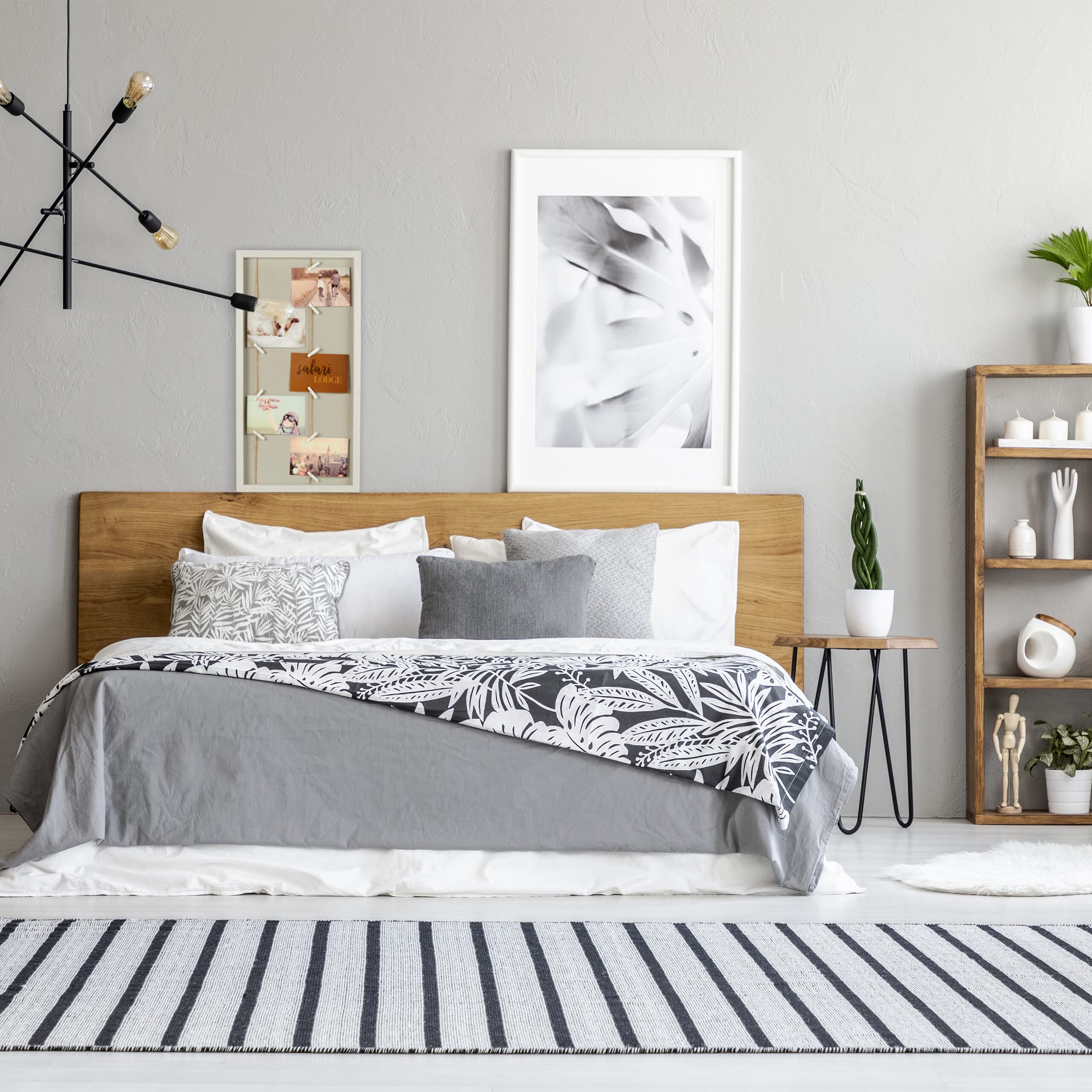 Relaxdays Portafoto con Mollette e Fili, 10 Pinze, per Appendere Foto e Cartoline, Bacheca da Parete, Bianco Grigio