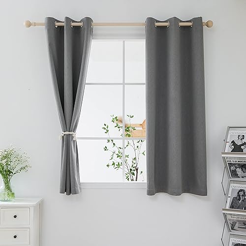 Cortinas opacas grises de 36 pulgadas de largo, juego de 2 paneles para dormitorio, sala de estar, cocina, ojales exquisitos tratamientos de