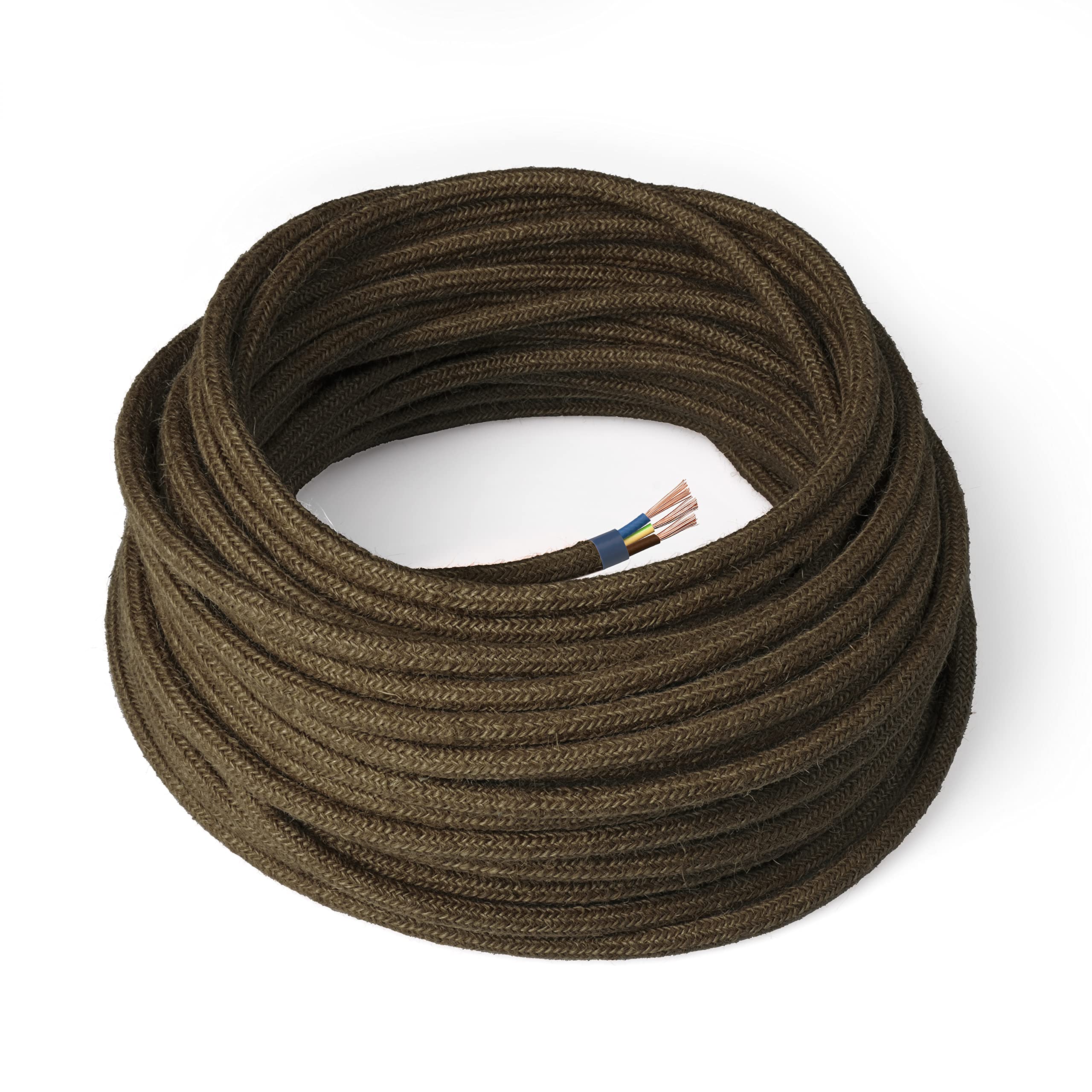 Amarcords - Cable de tela color NEGRO, redondo, seda, 10 metros, con tierra 3x0,75 - Hilo eléctrico textil de color estilo clásico para lámparas bricolaje y iluminación vintage. — view 38