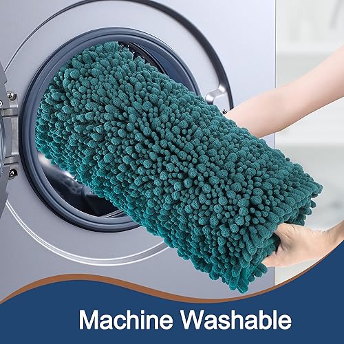 Miniatura 6 de FLOLEOPA Juego de tapetes de baño de felpilla de lujo, extrasuaves y absorbentes, antideslizantes, se pueden lavar y secar a máquina (47 x 17