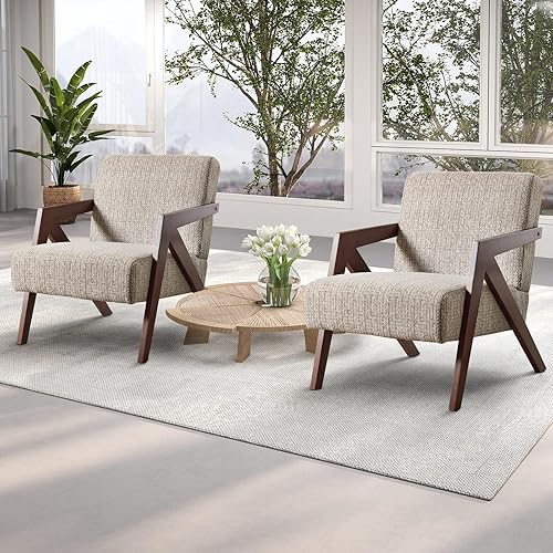 Miniatura 42 de INZOY Silla moderna de mediados de siglo con marco de madera, sillón tapizado con cojín de cintura, silla decorativa para sala de estar, dormitorio,