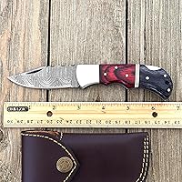 Vista 33 de WINTERFELL Damascus Steel Pocket Folding Knife Handmade Premium Quality Knives 6.5'' Small Pocket Knife for Outdoor, Camping, Hiking Back Lock Blade