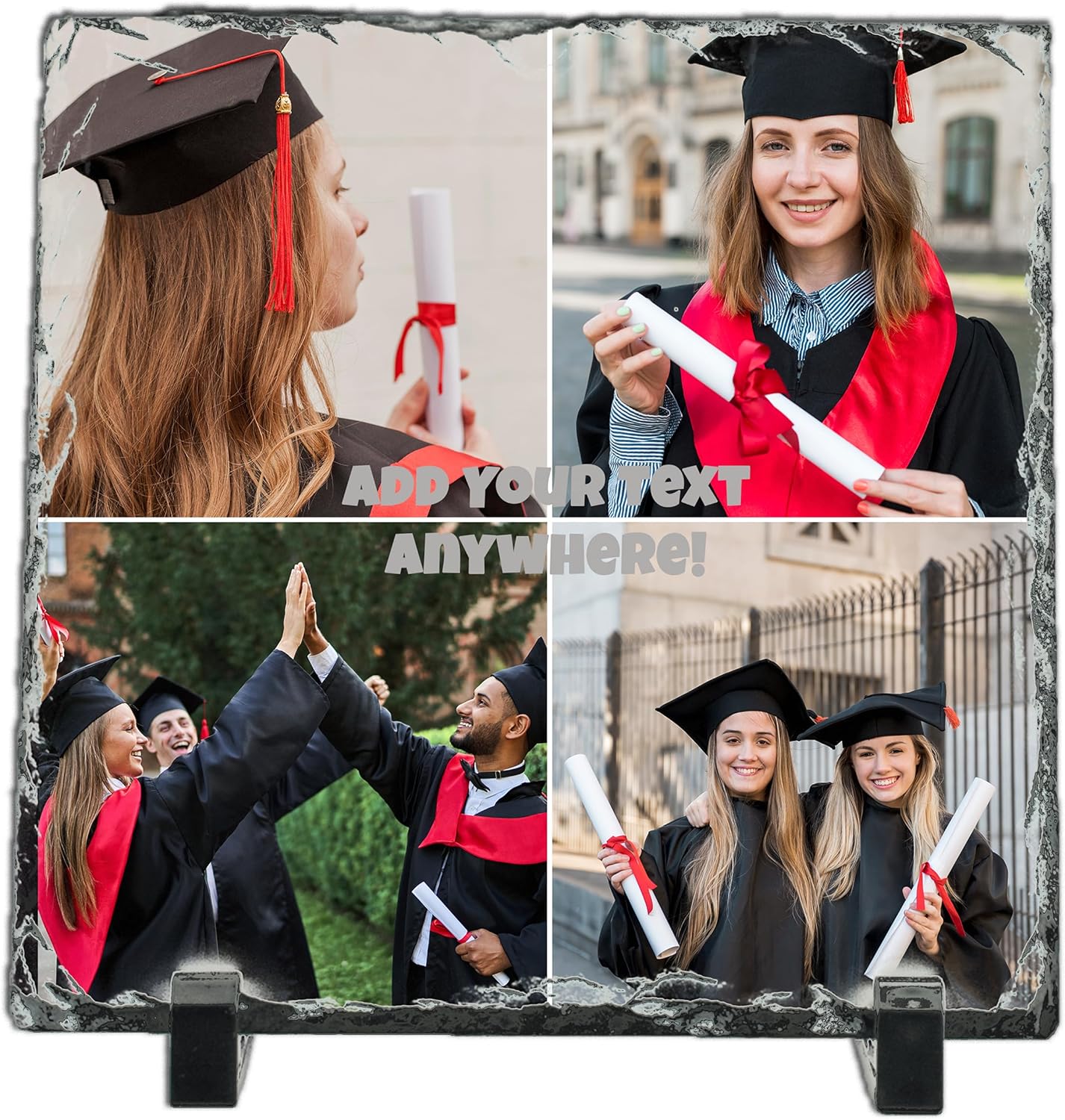 Custom Photo Slate Frame, Natural Stone Picture Display with Photographs and Text Customization, Rustic Metamorphic Rock Plaque, Personalized Gift (Collage of 3-7.5 x 11.5 in)