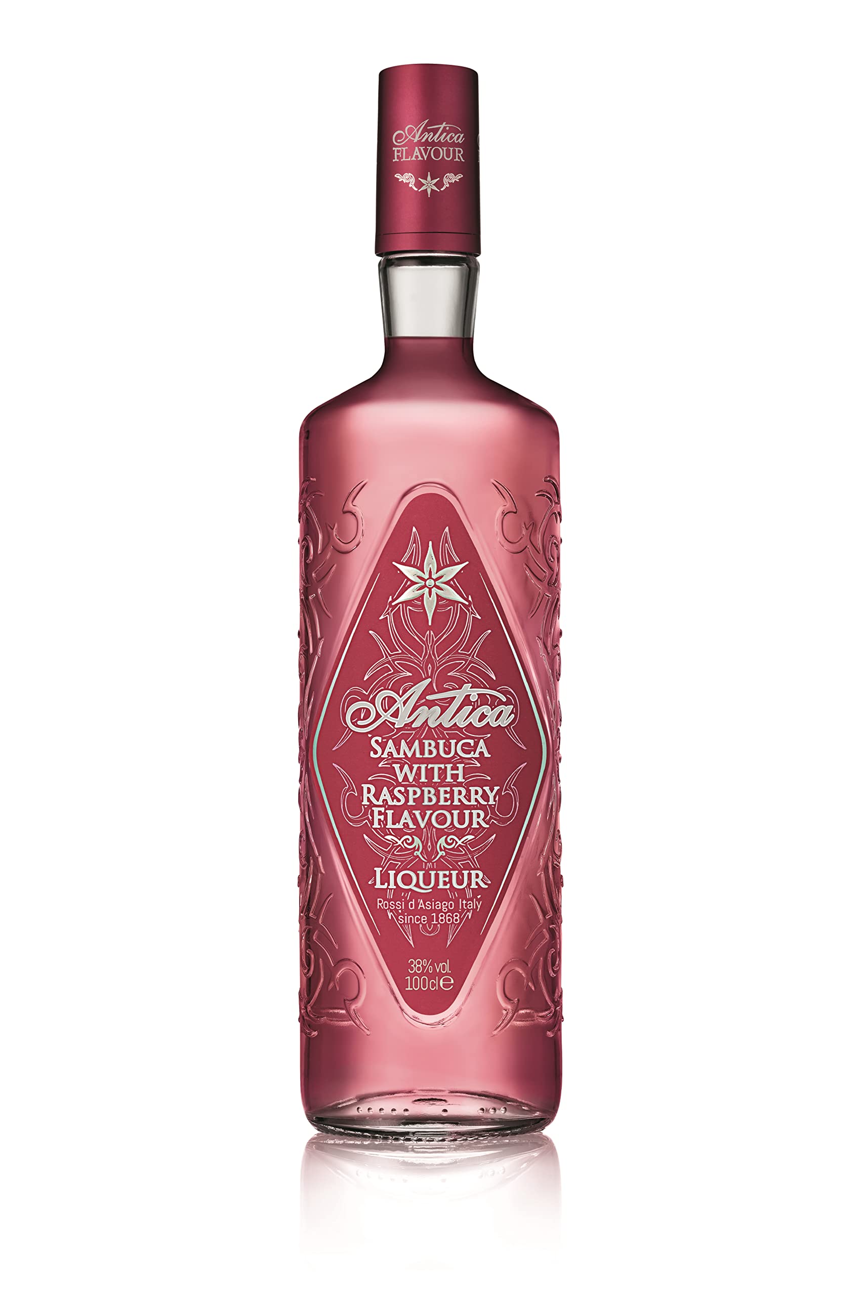 Antica Sambuca, Raspberry Flavoured Sambuca Liqueur, 1l, 38% ABV, Blend of Star Anise Distillate, Essential Oils, and Pure White Sugar, Best Served Cold, Ideal Neat, on Ice, or Cocktails, Gift Idea